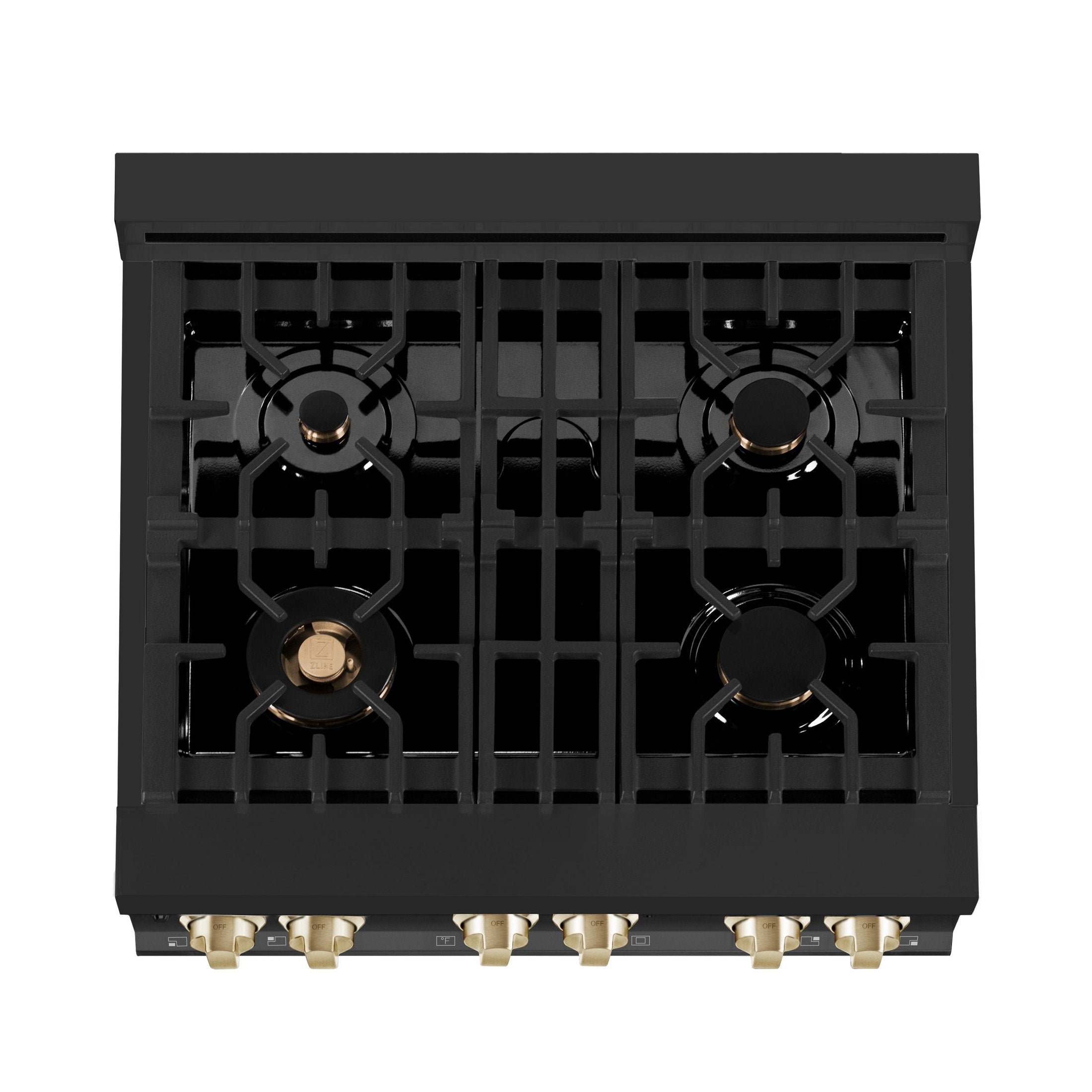 ZLINE Autograph Edition 30" 4.0 cu. ft. Dual Fuel Range with Gas Stove and Electric Oven in Black Stainless Steel with Accents