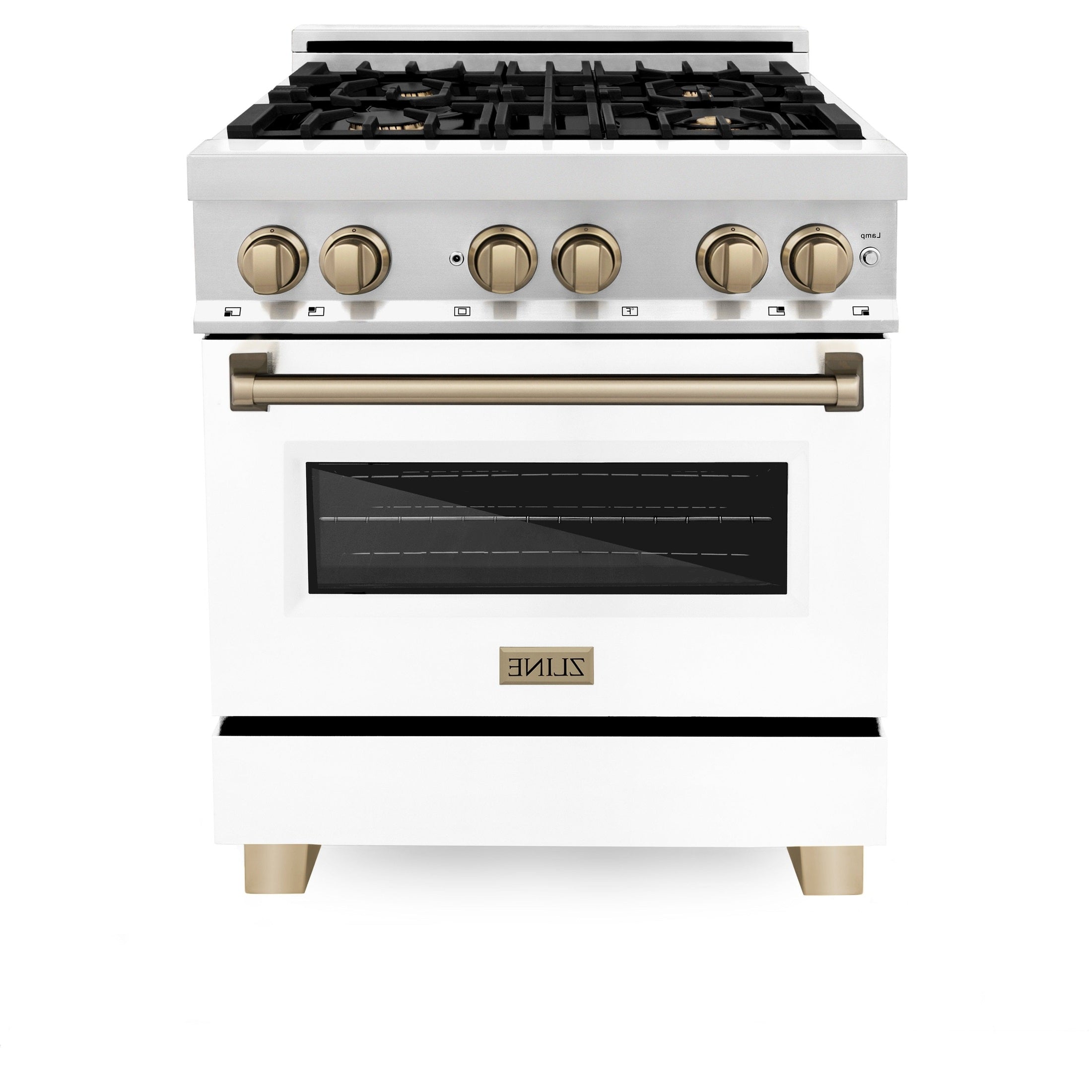 ZLINE Autograph Edition 30" 4.0 cu. ft. Dual Fuel Range with Gas Stove and Electric Oven in Stainless Steel with White Matte Door and Accents