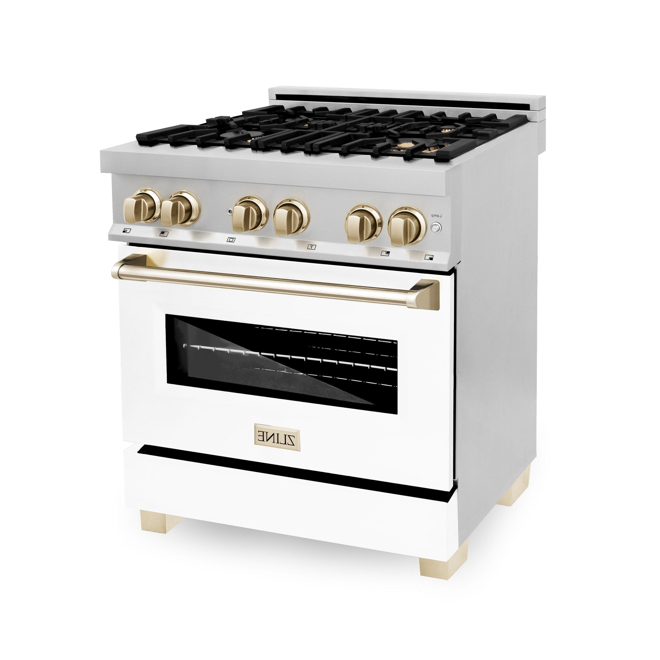 ZLINE Autograph Edition 30" 4.0 cu. ft. Dual Fuel Range with Gas Stove and Electric Oven in Stainless Steel with White Matte Door and Accents