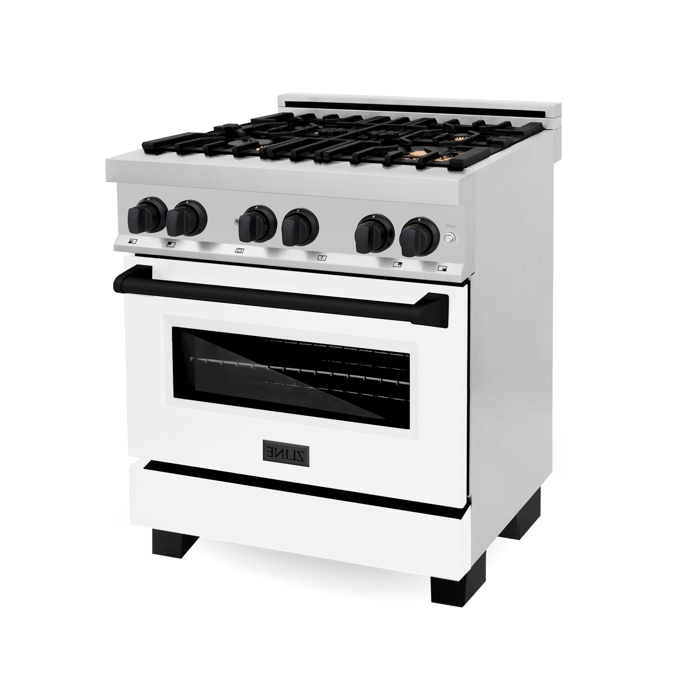 ZLINE Autograph Edition 30" 4.0 cu. ft. Dual Fuel Range with Gas Stove and Electric Oven in Stainless Steel with White Matte Door and Accents
