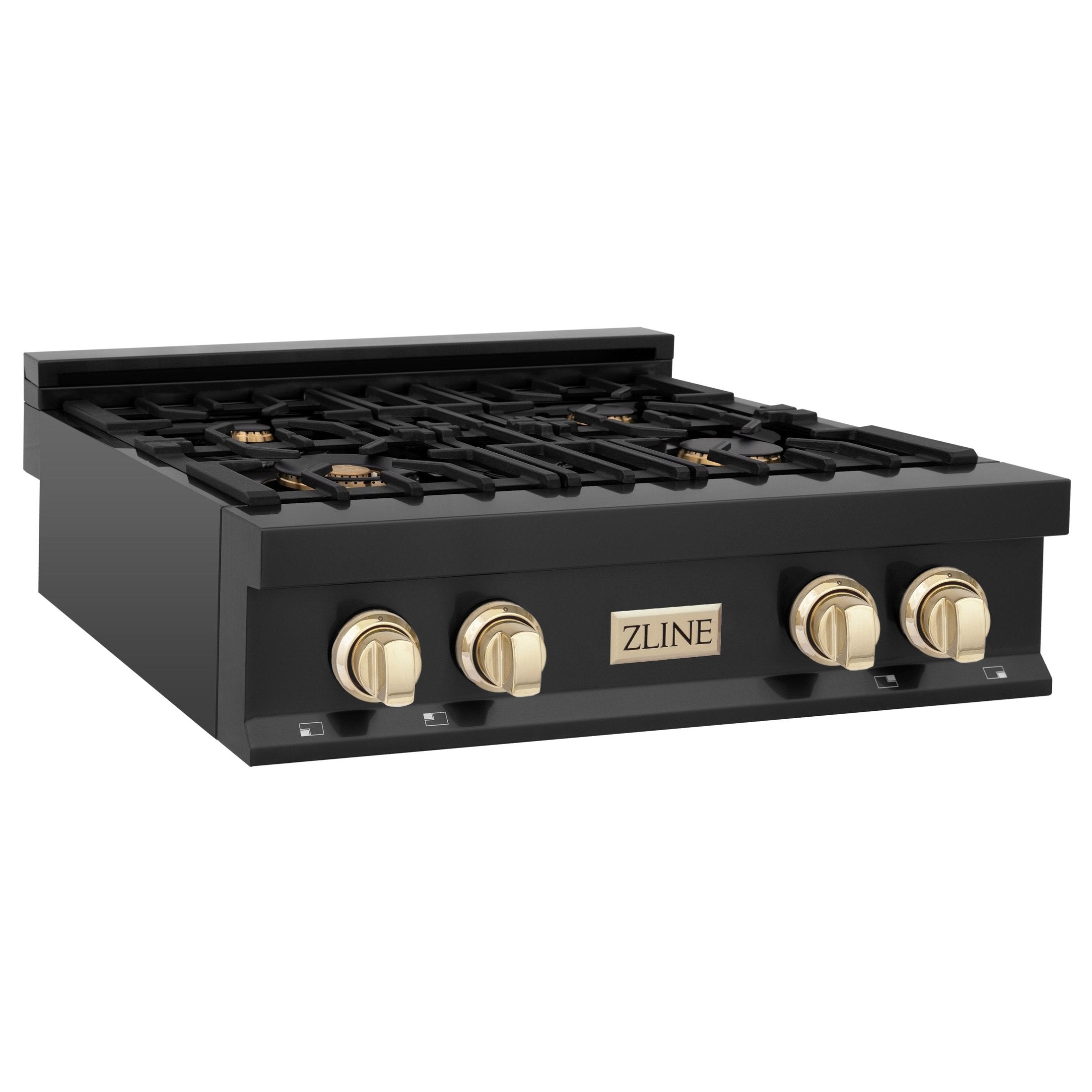ZLINE Autograph Edition 30" Porcelain Rangetop with 4 Gas Burners in Black Stainless Steel and Accents