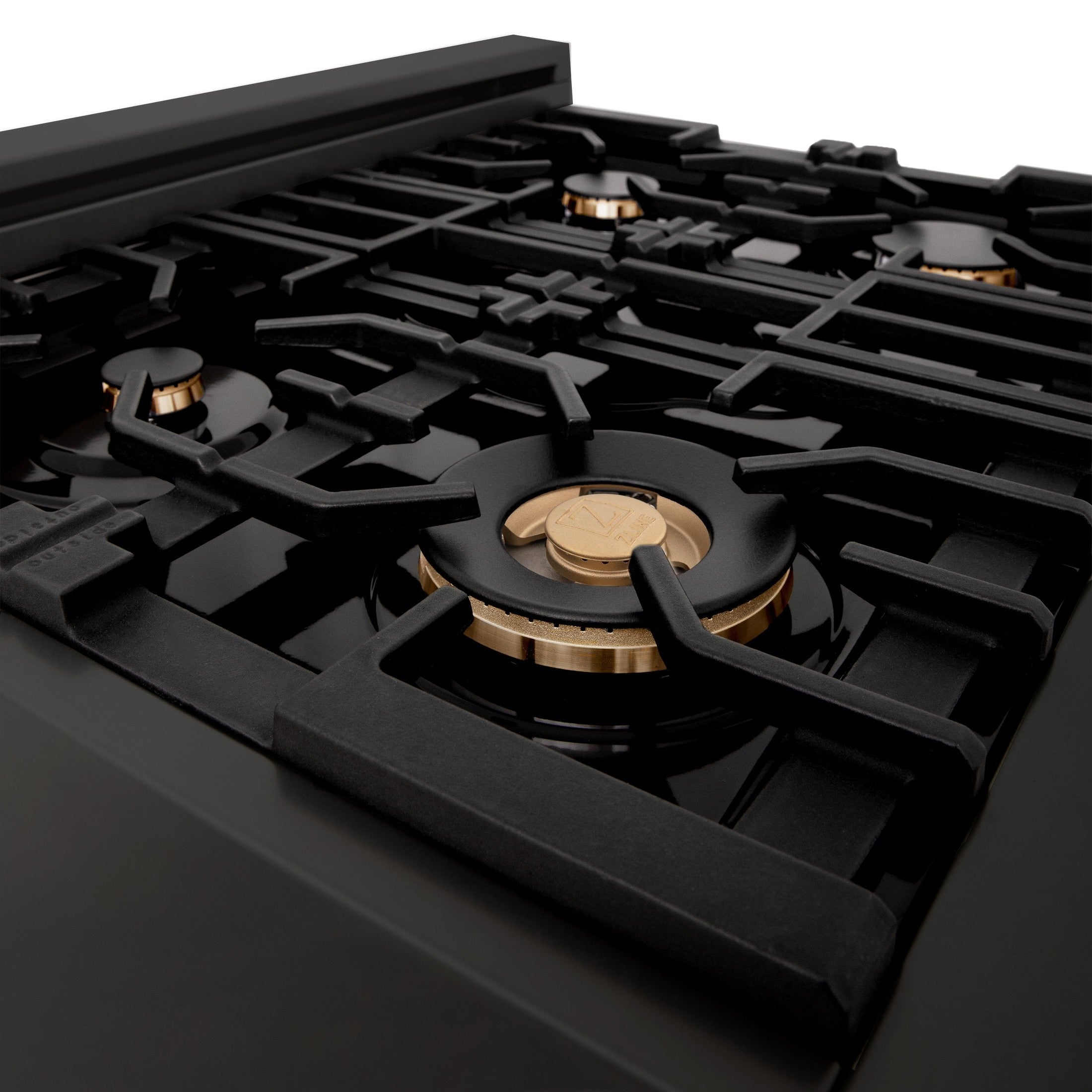 ZLINE Autograph Edition 30" Porcelain Rangetop with 4 Gas Burners in Black Stainless Steel and Accents