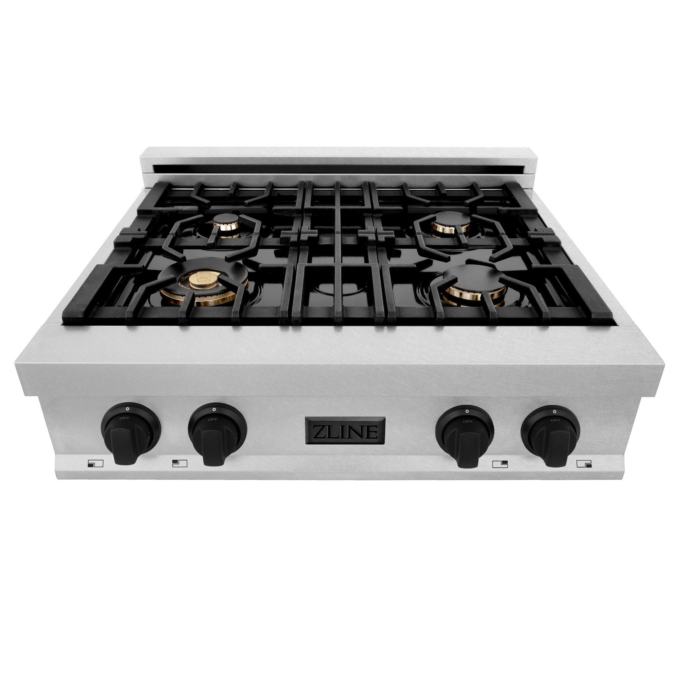ZLINE Autograph Edition 30" Porcelain Rangetop with 4 Gas Burners in DuraSnow Stainless Steel With Accents