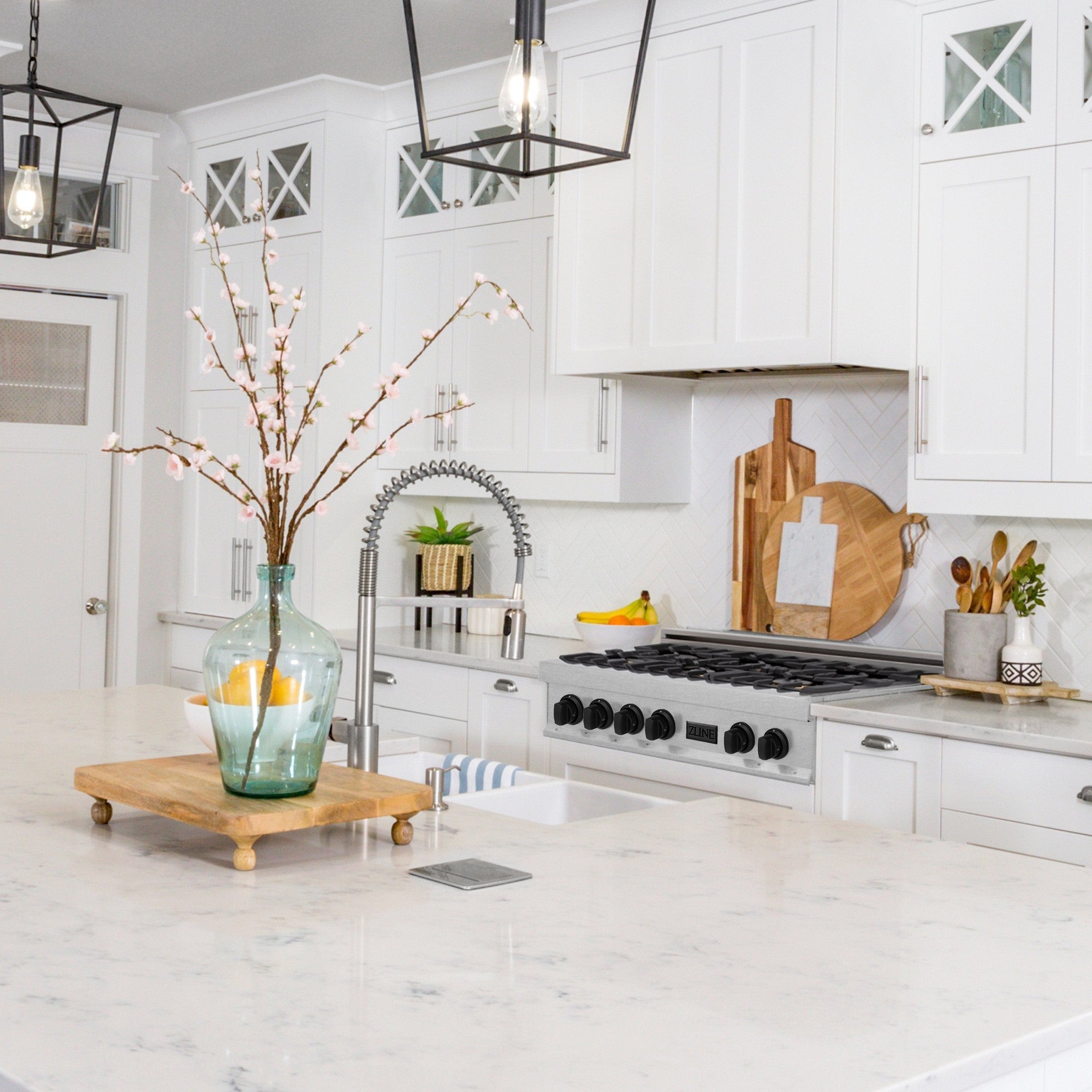 ZLINE Autograph Edition 30" Porcelain Rangetop with 4 Gas Burners in DuraSnow Stainless Steel With Accents