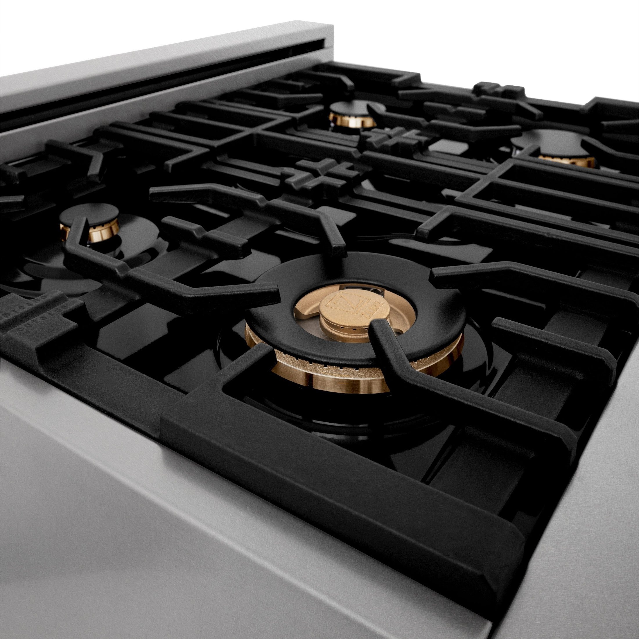 ZLINE Autograph Edition 30" Porcelain Rangetop with 4 Gas Burners in DuraSnow Stainless Steel With Accents