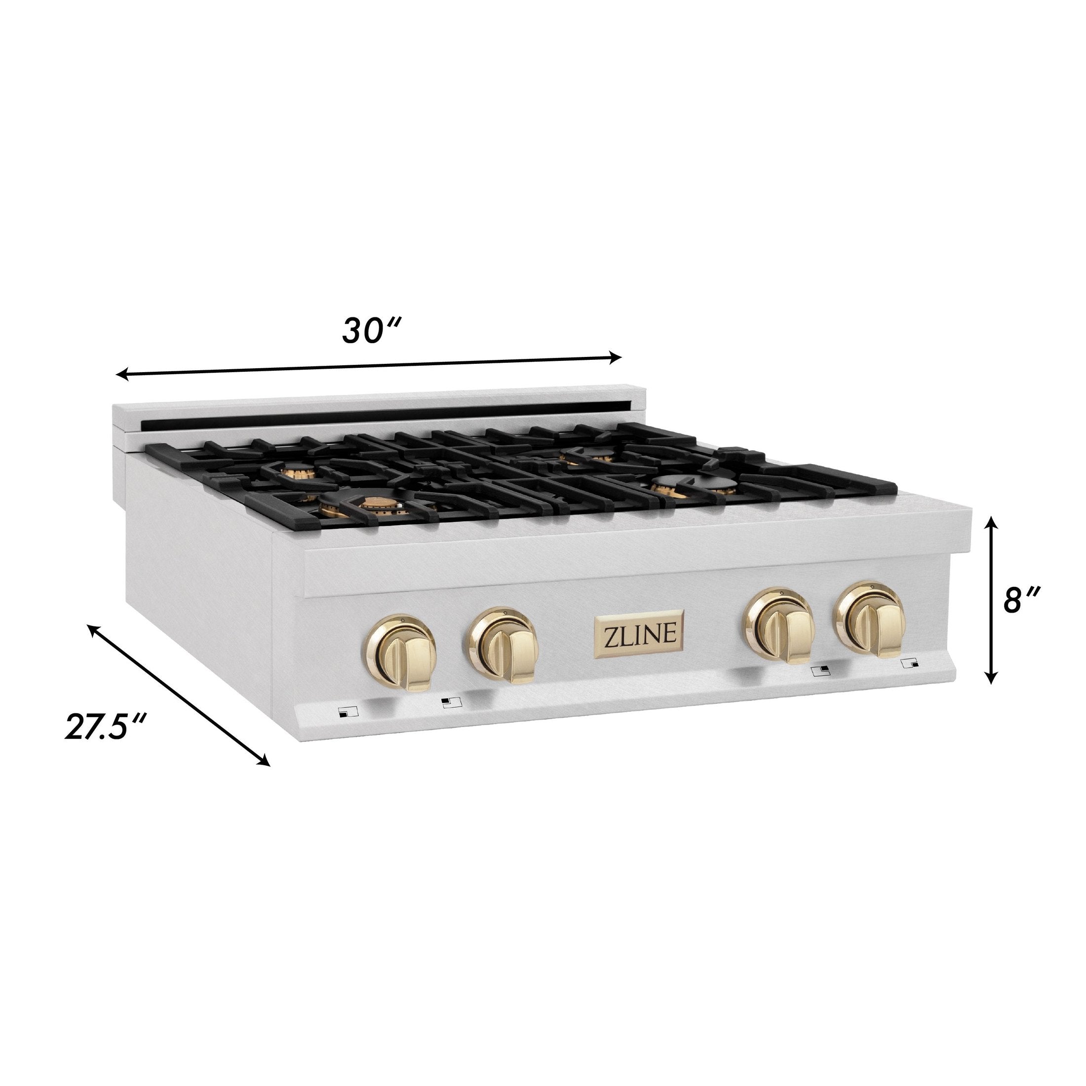 ZLINE Autograph Edition 30" Porcelain Rangetop with 4 Gas Burners in DuraSnow Stainless Steel With Accents