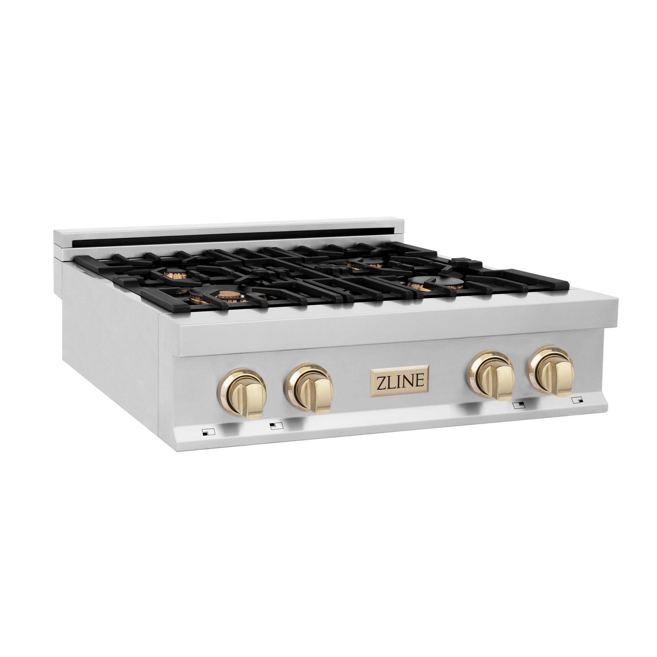 ZLINE Autograph Edition 30" Porcelain Rangetop with 4 Gas Burners in Stainless Steel with Accents