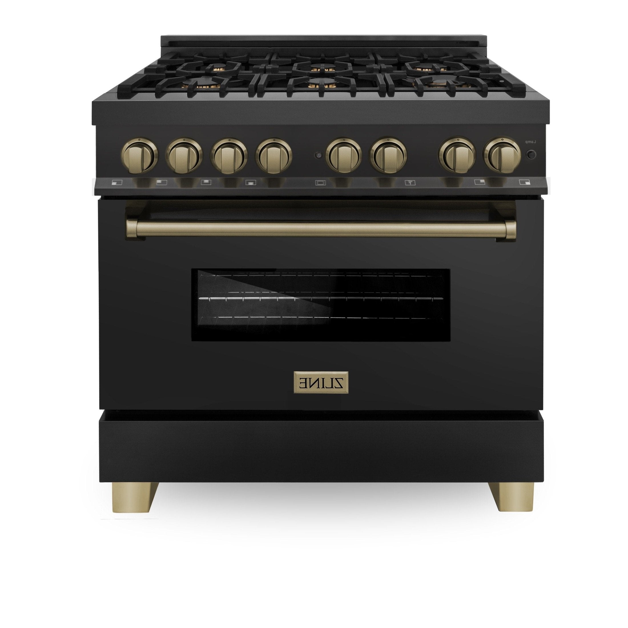 ZLINE Autograph Edition 36" 4.6 cu. ft. Dual Fuel Range with Gas Stove and Electric Oven in Black Stainless Steel with Accents