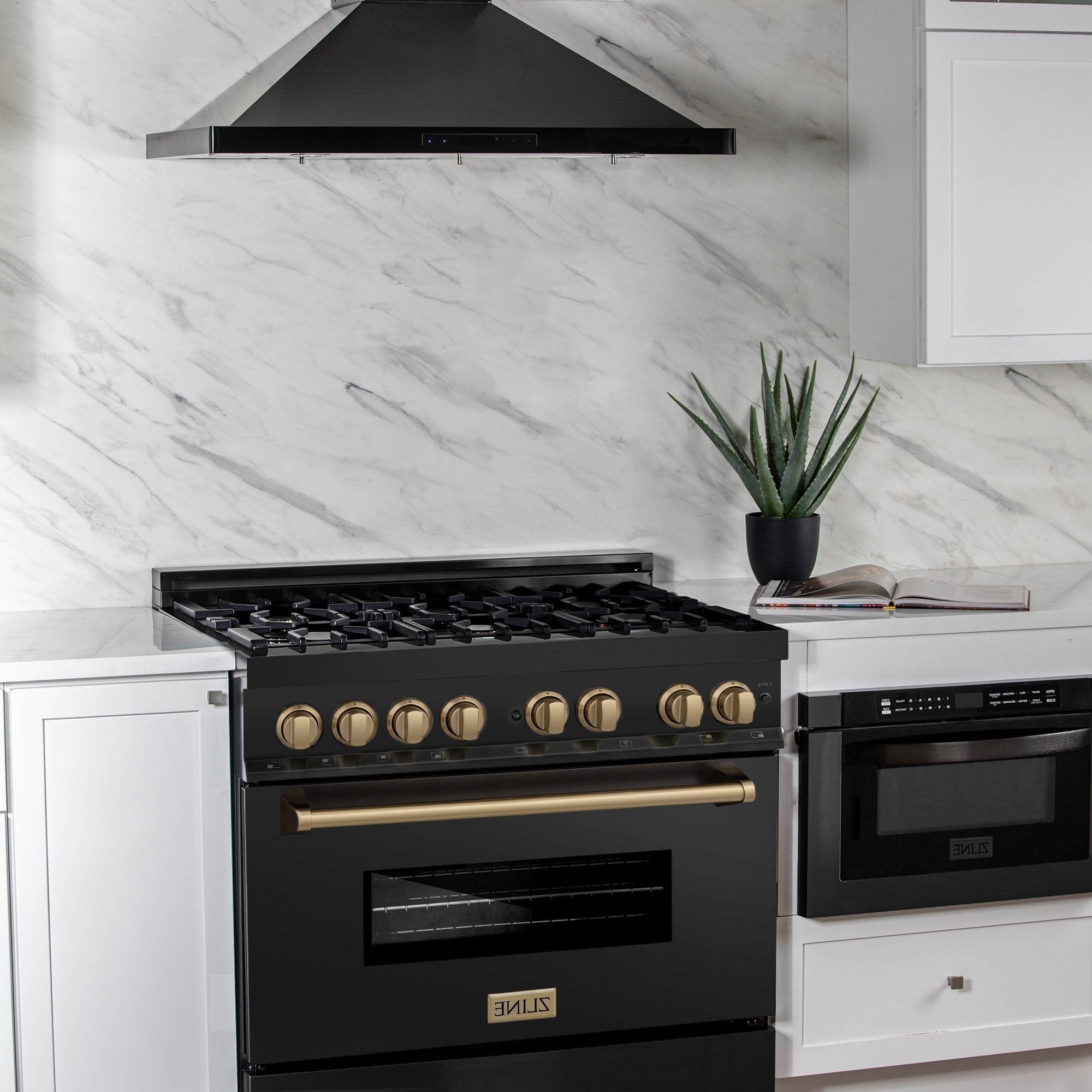 ZLINE Autograph Edition 36" 4.6 cu. ft. Dual Fuel Range with Gas Stove and Electric Oven in Black Stainless Steel with Accents