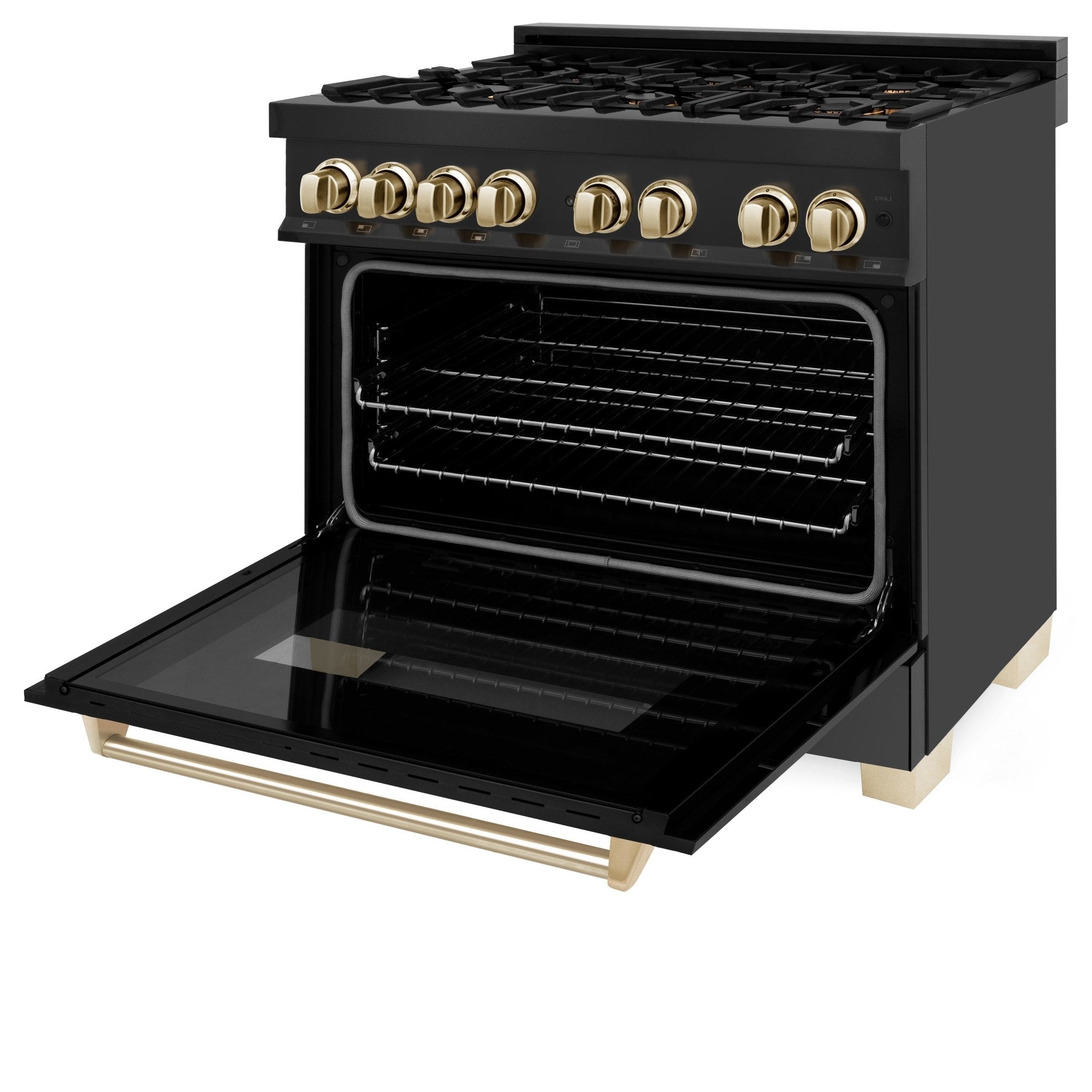 ZLINE Autograph Edition 36" 4.6 cu. ft. Dual Fuel Range with Gas Stove and Electric Oven in Black Stainless Steel with Accents