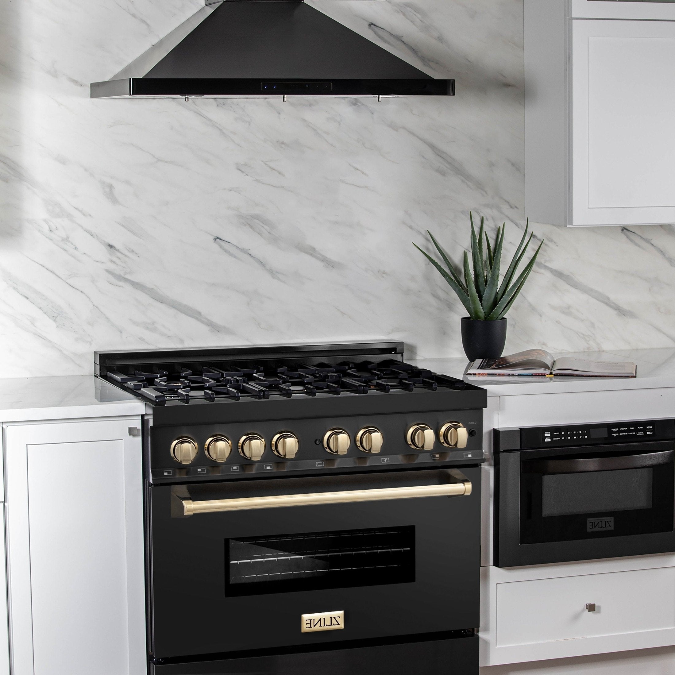 ZLINE Autograph Edition 36" 4.6 cu. ft. Dual Fuel Range with Gas Stove and Electric Oven in Black Stainless Steel with Accents