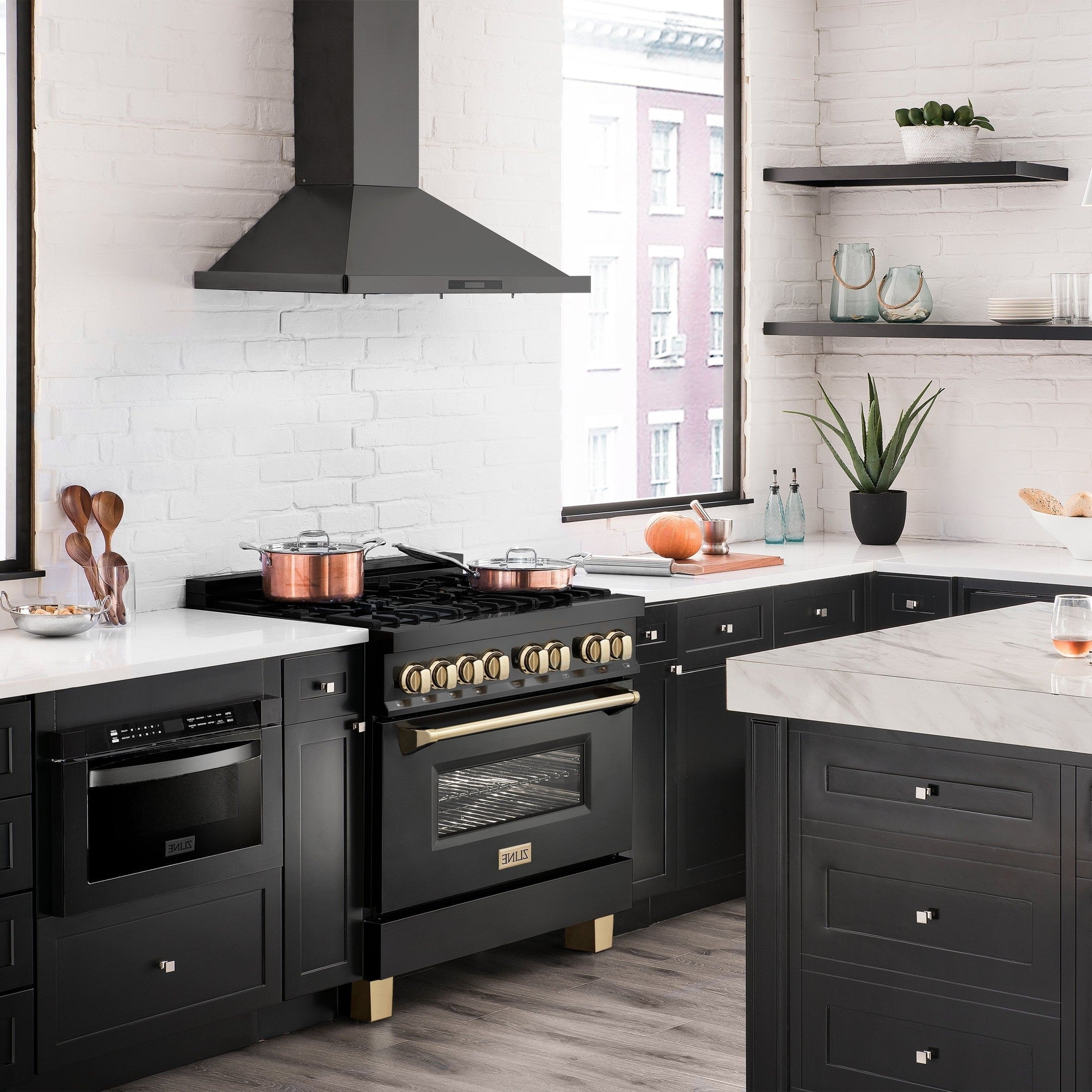 ZLINE Autograph Edition 36" 4.6 cu. ft. Dual Fuel Range with Gas Stove and Electric Oven in Black Stainless Steel with Accents