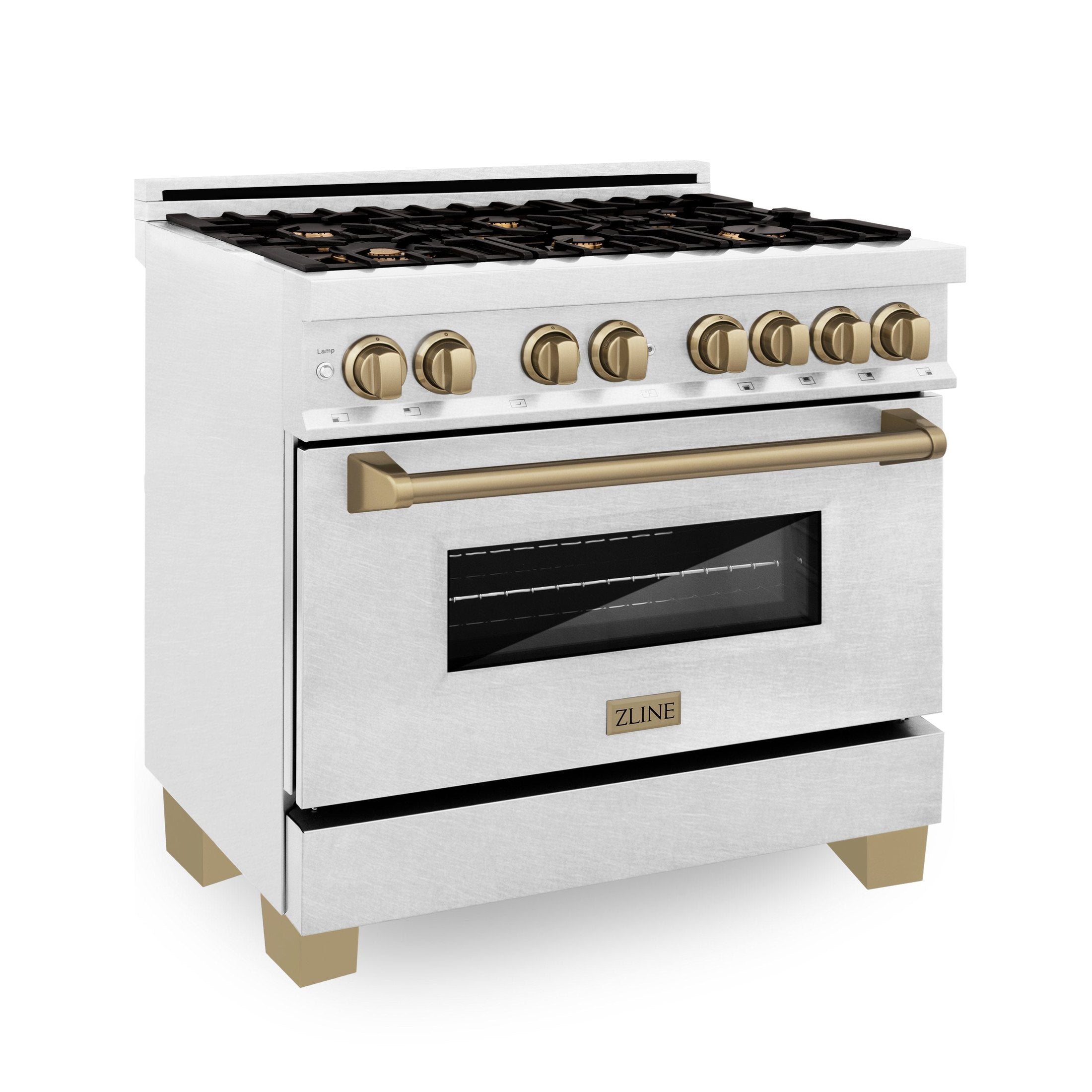 ZLINE Autograph Edition 36" 4.6 cu. ft. Dual Fuel Range with Gas Stove and Electric Oven in DuraSnow Stainless Steel with Accents