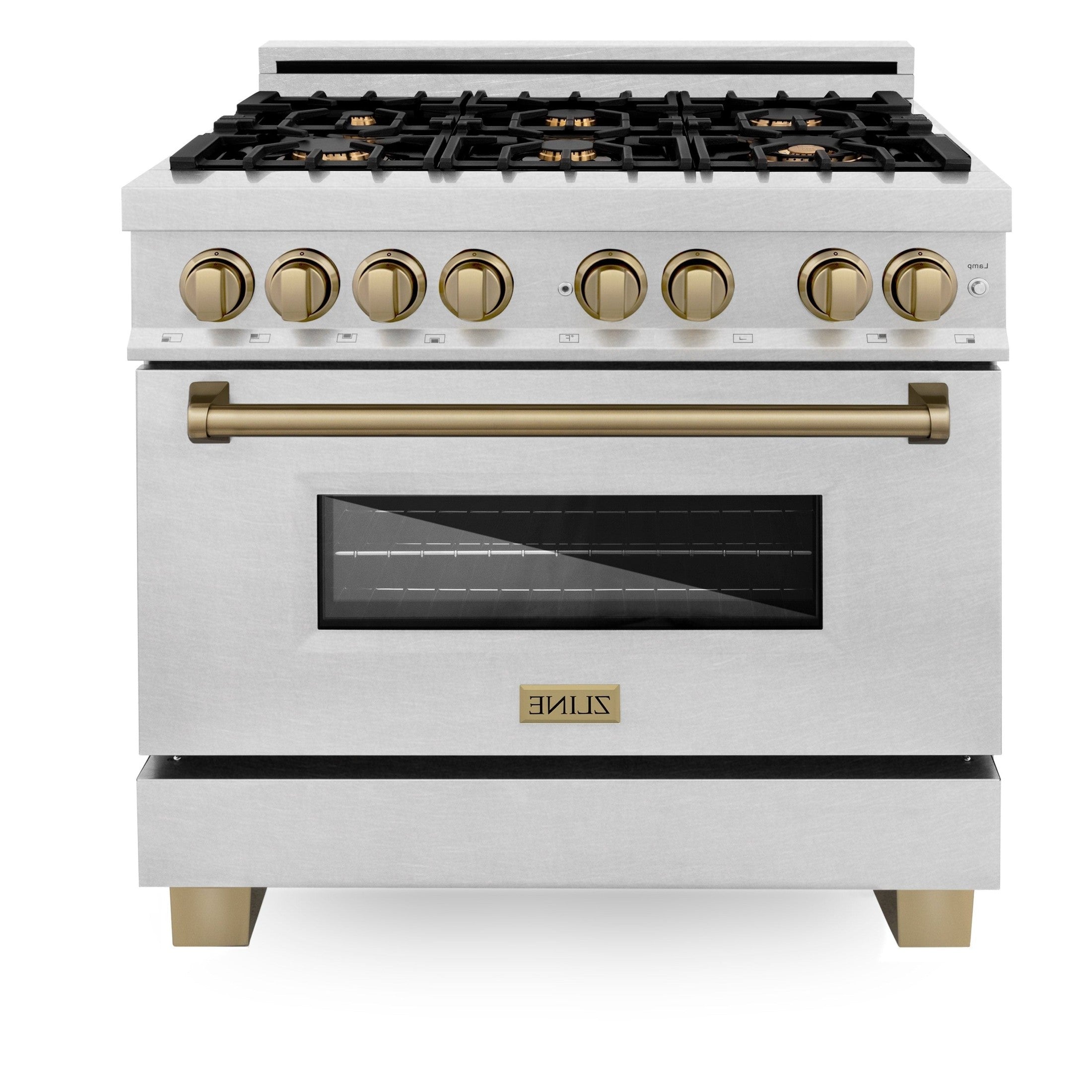 ZLINE Autograph Edition 36" 4.6 cu. ft. Dual Fuel Range with Gas Stove and Electric Oven in DuraSnow Stainless Steel with Accents