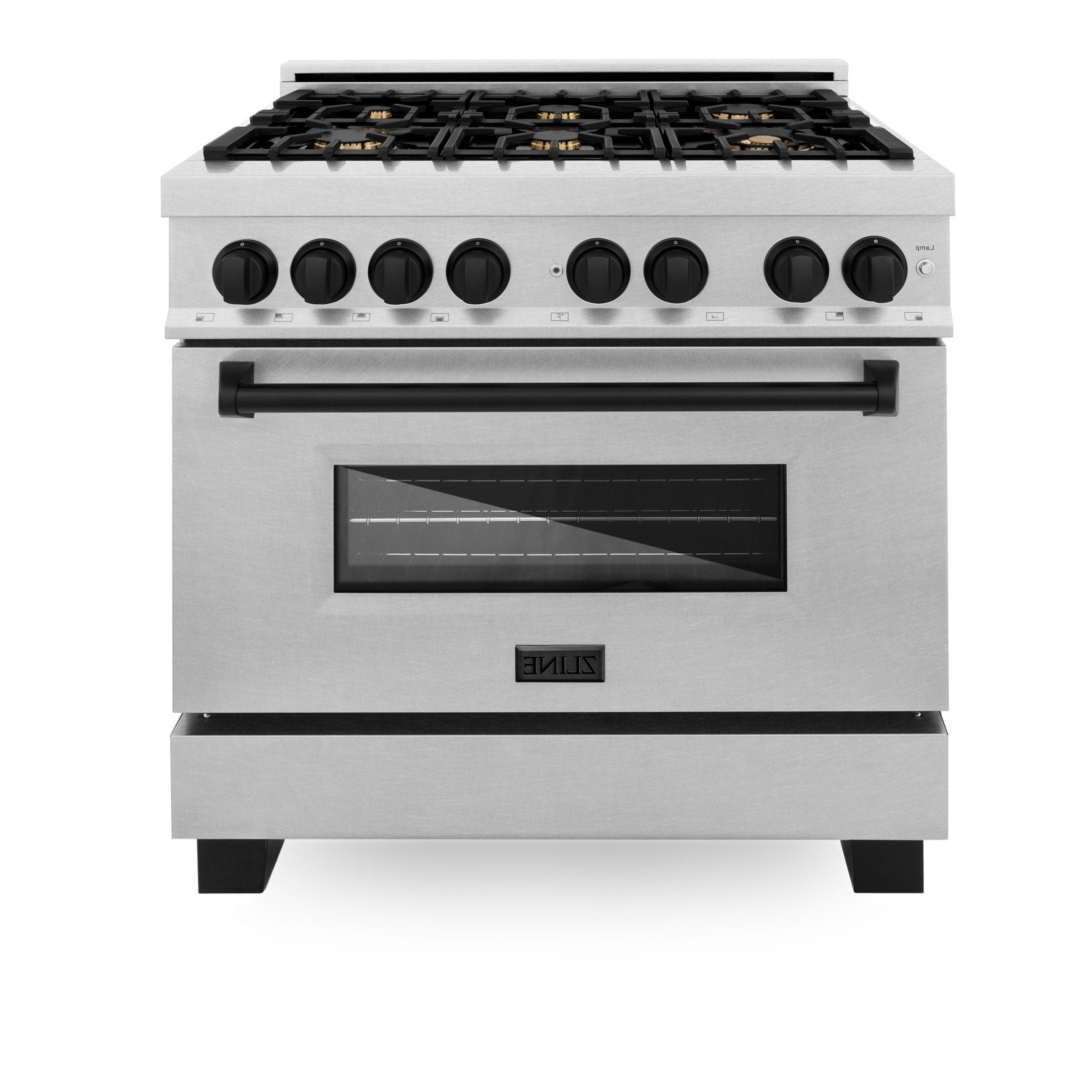 ZLINE Autograph Edition 36" 4.6 cu. ft. Dual Fuel Range with Gas Stove and Electric Oven in DuraSnow Stainless Steel with Accents