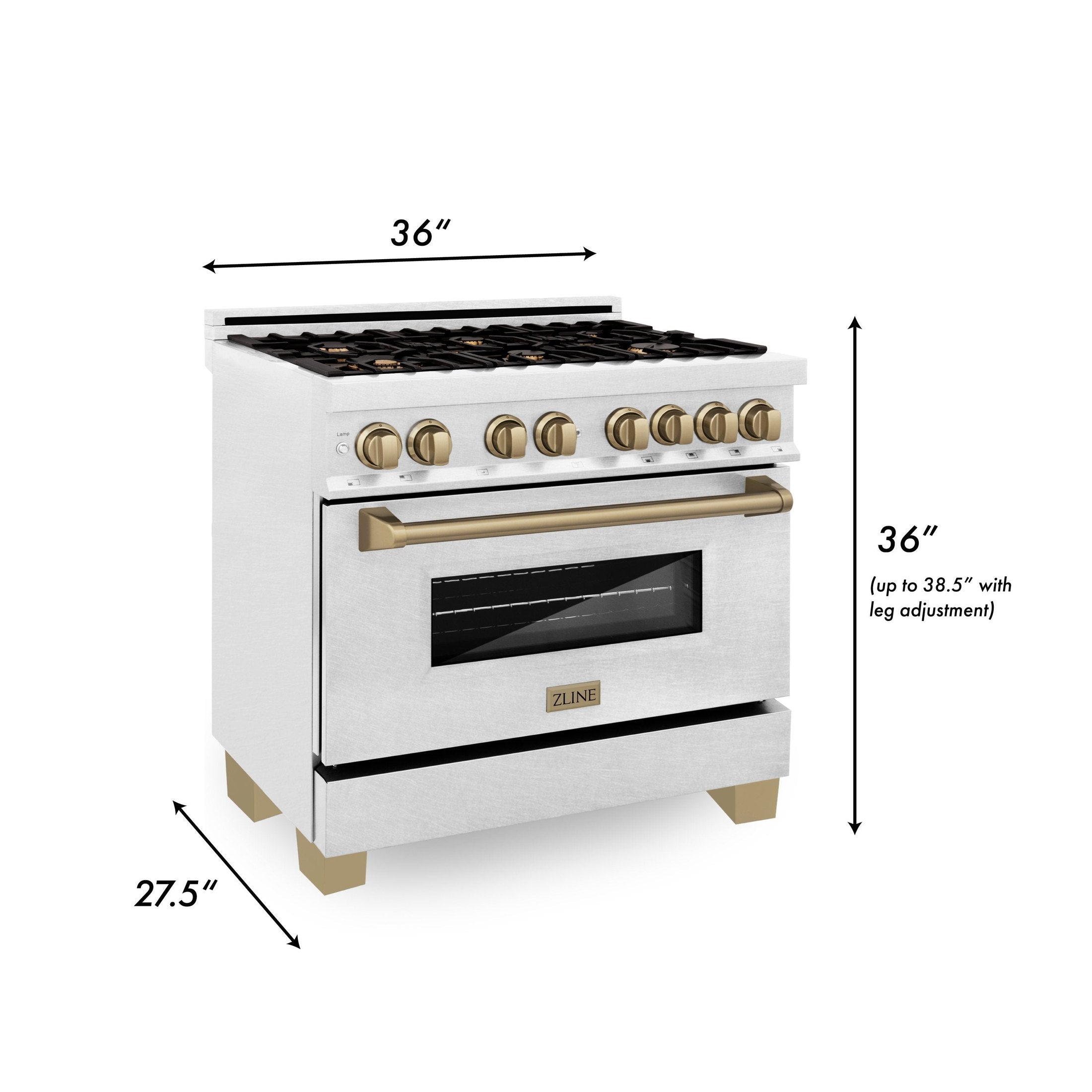ZLINE Autograph Edition 36" 4.6 cu. ft. Dual Fuel Range with Gas Stove and Electric Oven in DuraSnow Stainless Steel with Accents