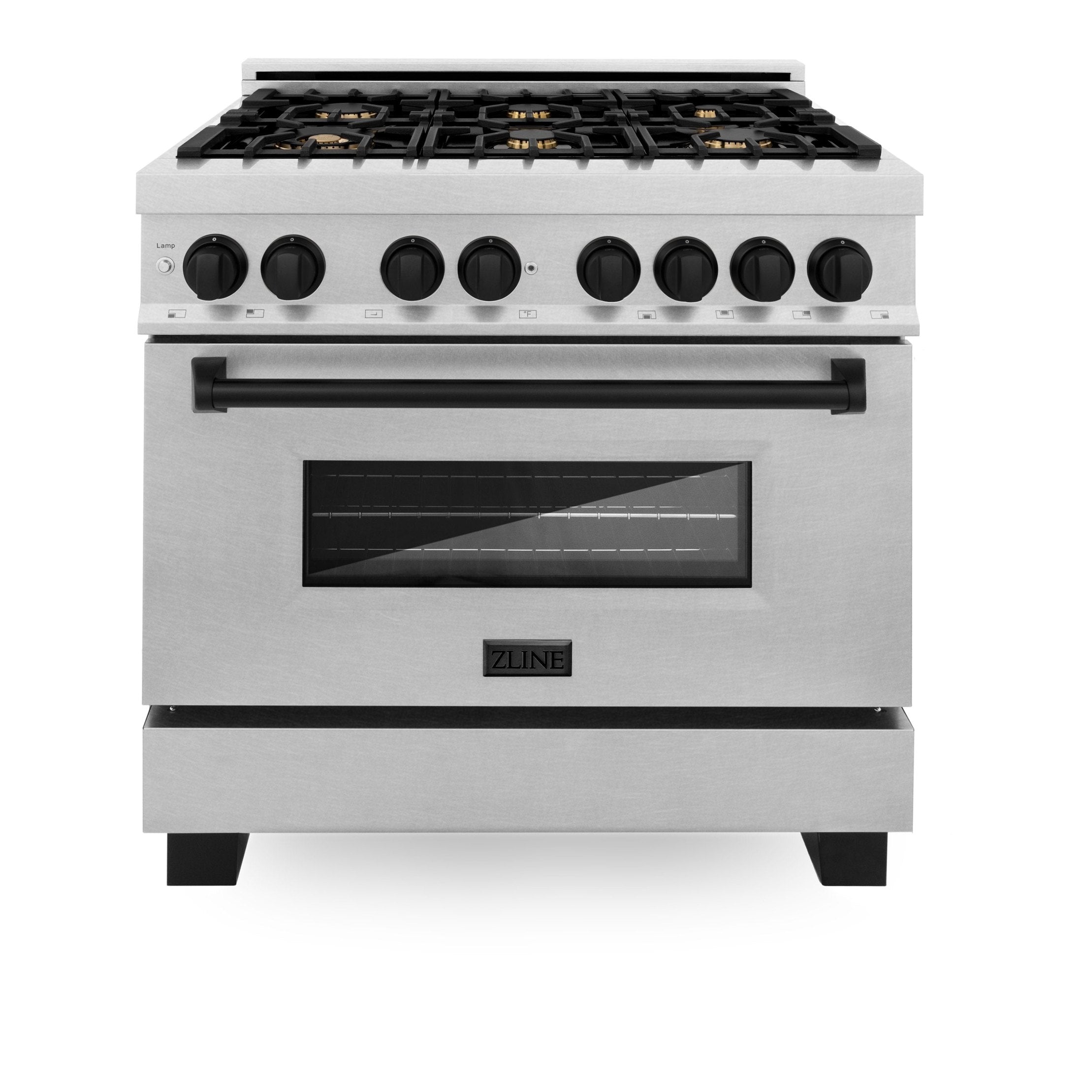 ZLINE Autograph Edition 36" 4.6 cu. ft. Dual Fuel Range with Gas Stove and Electric Oven in DuraSnow Stainless Steel with Accents