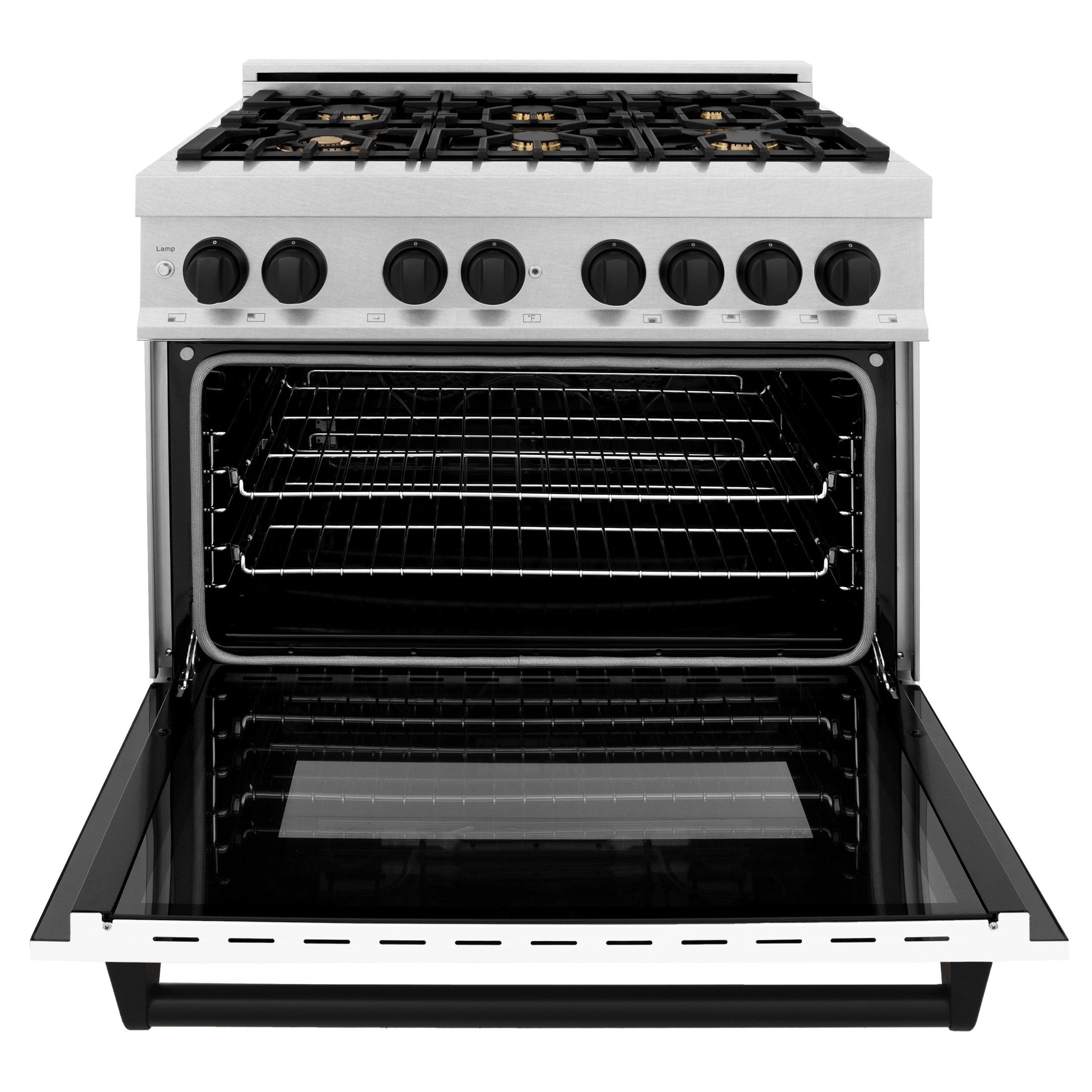 ZLINE Autograph Edition 36" 4.6 cu. ft. Dual Fuel Range with Gas Stove and Electric Oven in DuraSnow Stainless Steel with White Matte Door and Accents