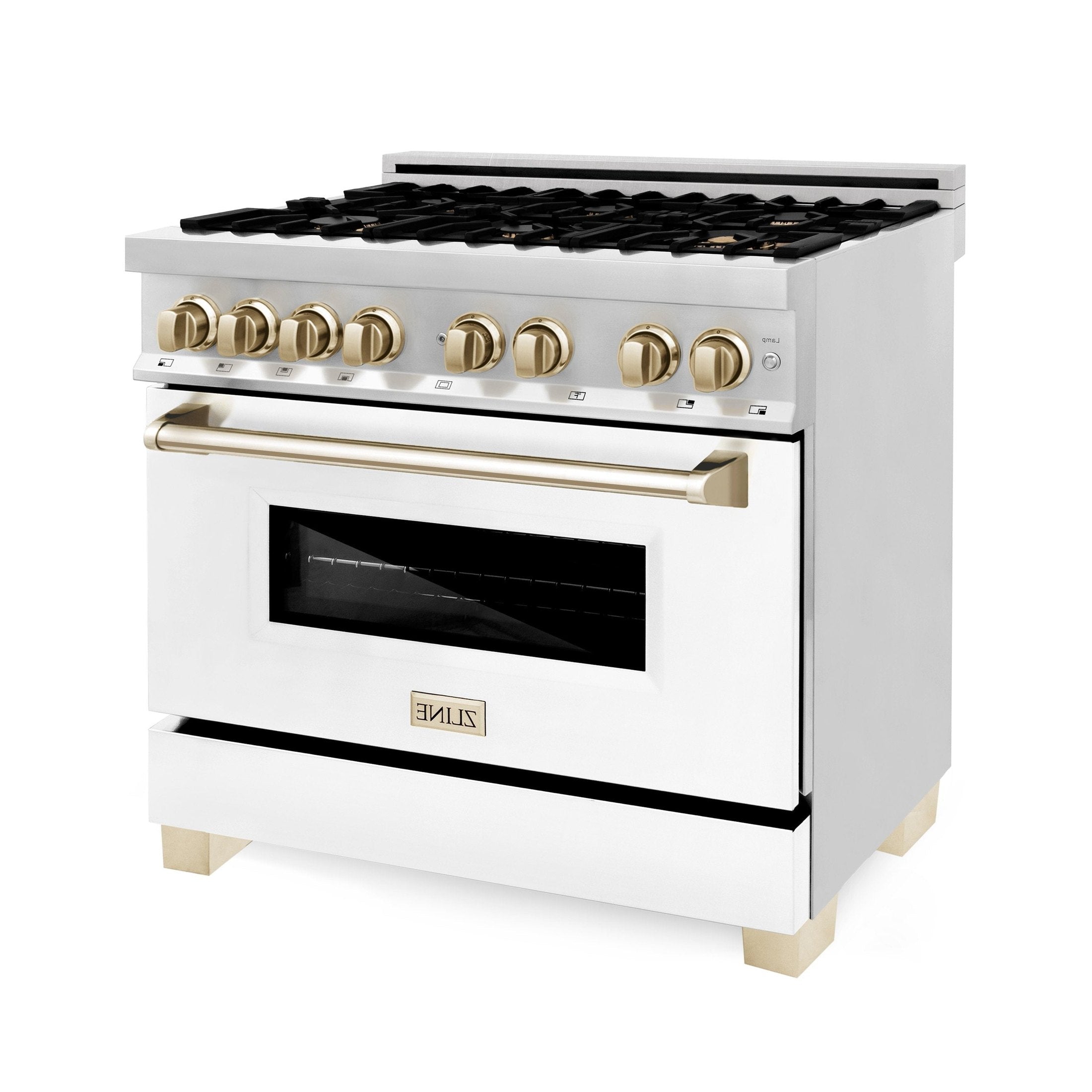 ZLINE Autograph Edition 36" 4.6 cu. ft. Dual Fuel Range with Gas Stove and Electric Oven in Stainless Steel with White Matte Door and Accents