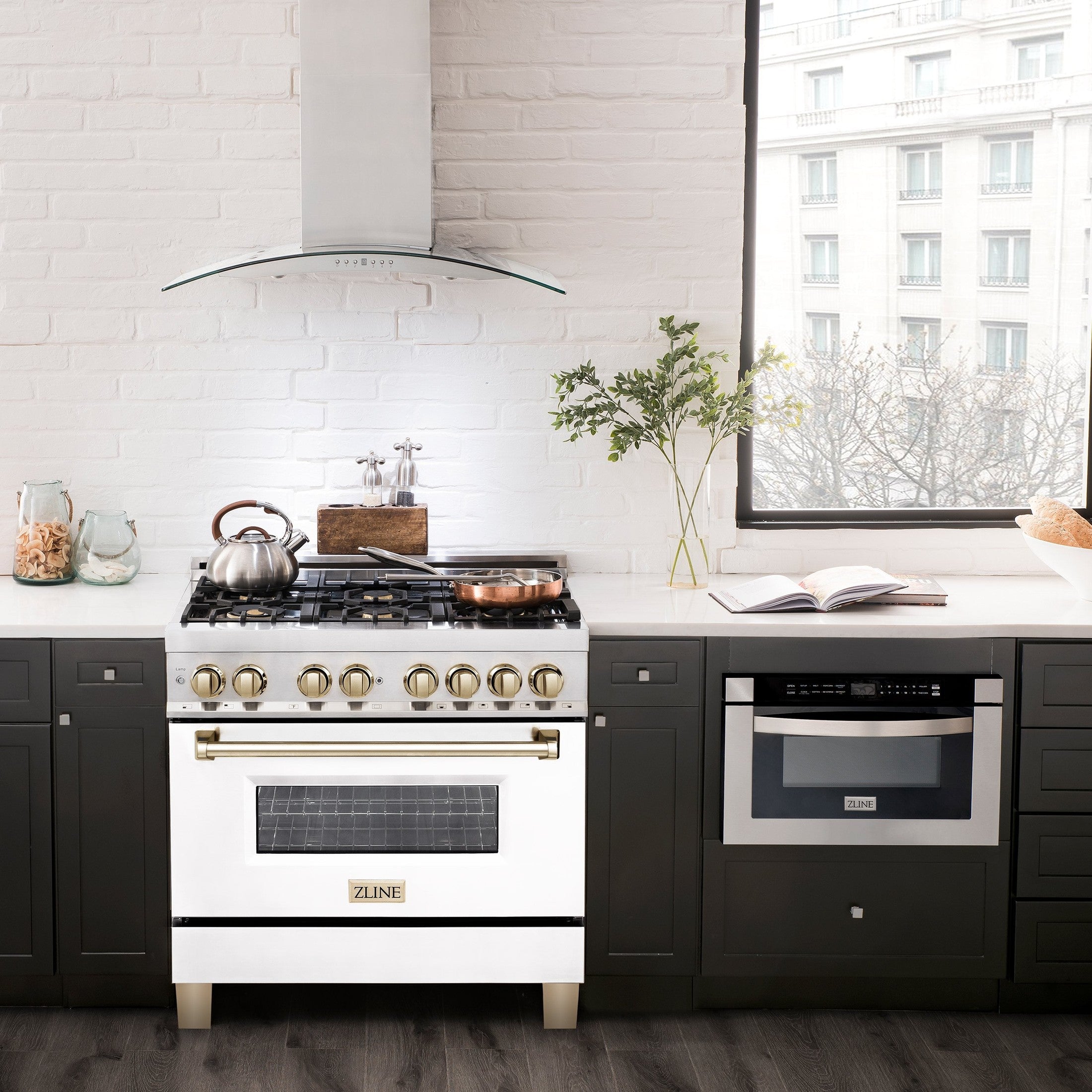 ZLINE Autograph Edition 36" 4.6 cu. ft. Dual Fuel Range with Gas Stove and Electric Oven in Stainless Steel with White Matte Door and Accents