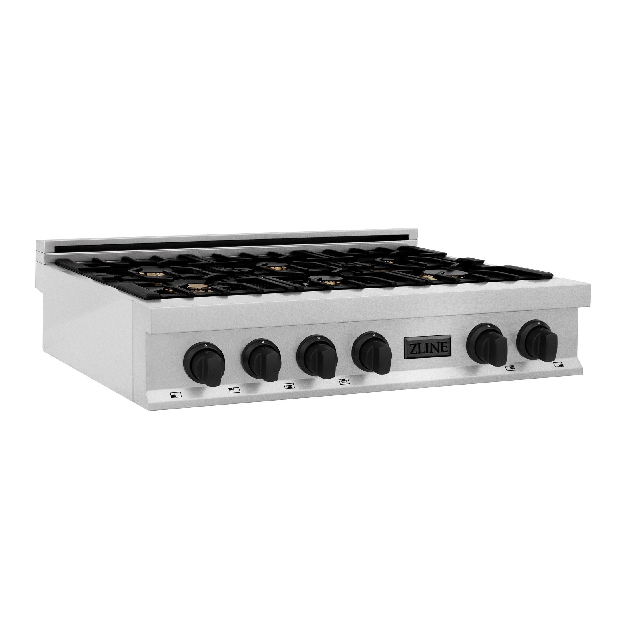 ZLINE Autograph Edition 36" Porcelain Rangetop with 6 Gas Burners in Dura Snow Stainless Steel With Accents