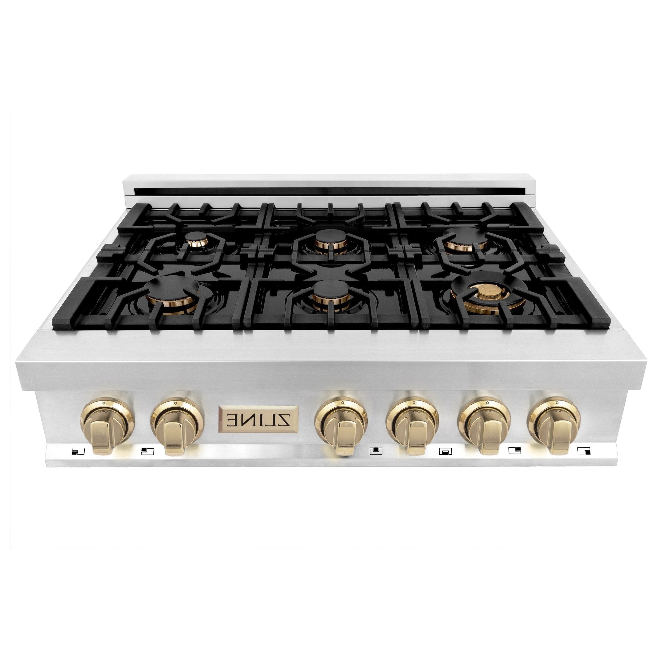 ZLINE Autograph Edition 36" Porcelain Rangetop with 6 Gas Burners in Stainless Steel with Accents