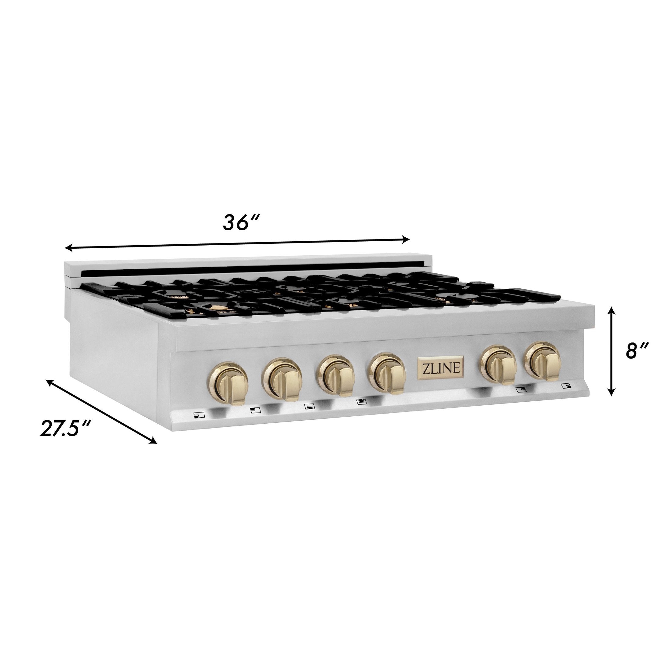 ZLINE Autograph Edition 36" Porcelain Rangetop with 6 Gas Burners in Stainless Steel with Accents