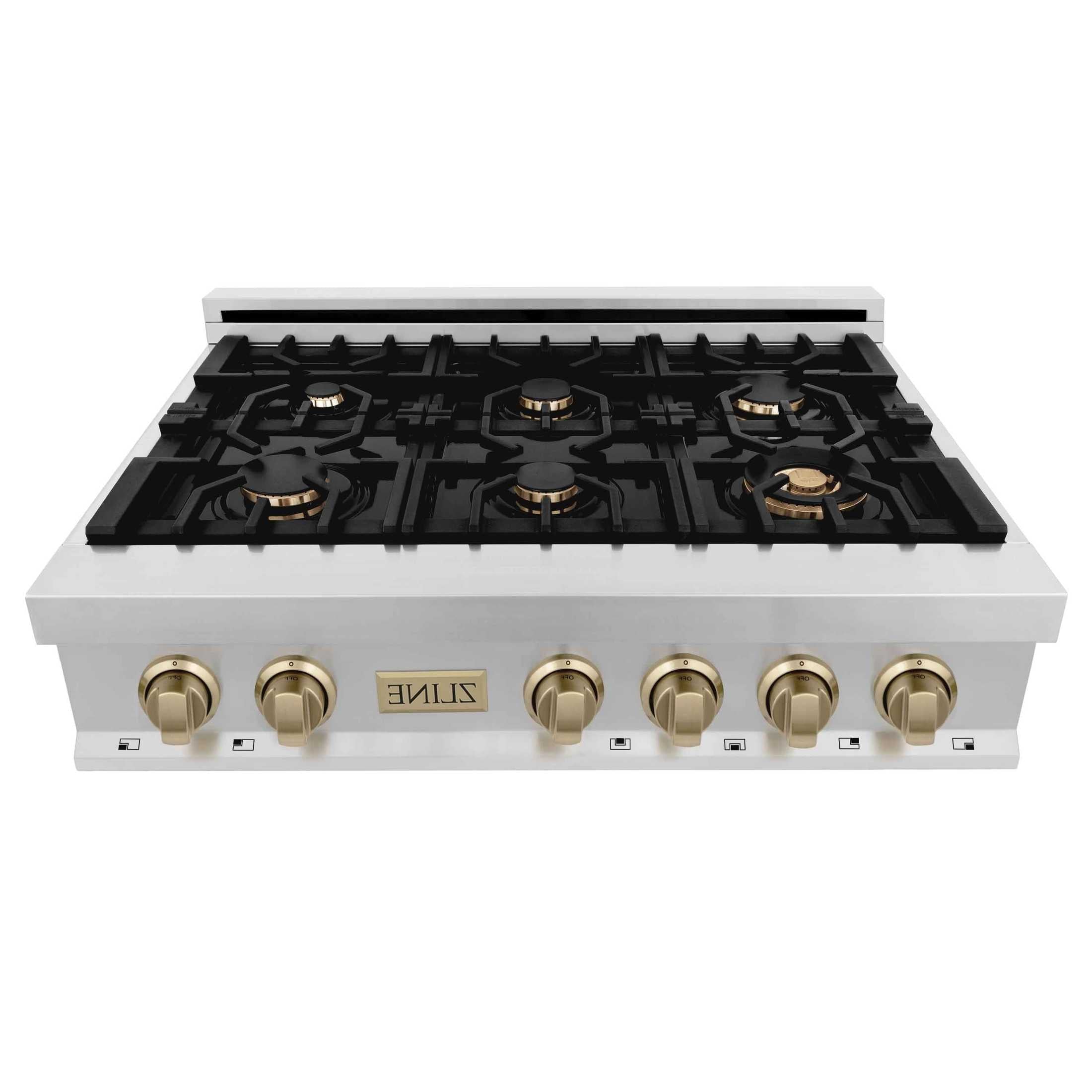 ZLINE Autograph Edition 36" Porcelain Rangetop with 6 Gas Burners in Stainless Steel with Accents