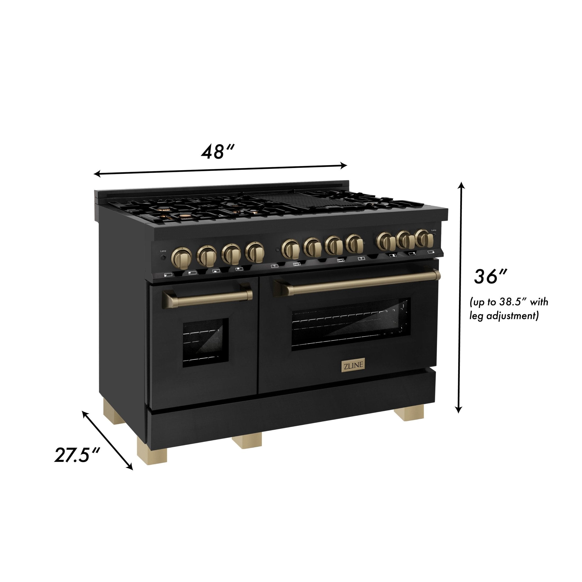 ZLINE Autograph Edition 48" 6.0 cu. ft. Dual Fuel Range with Gas Stove and Electric Oven in Black Stainless Steel with Accents