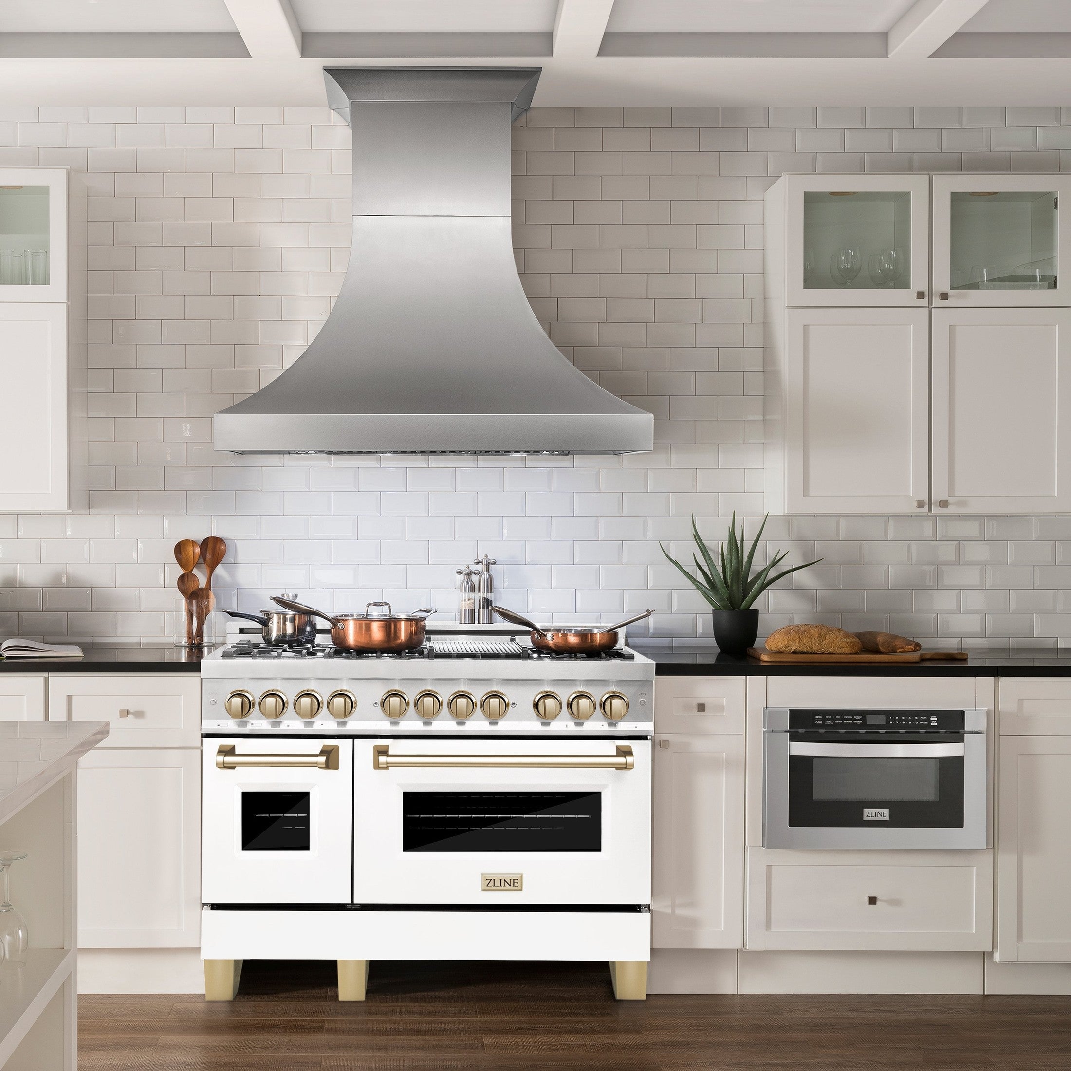 ZLINE Autograph Edition 48" 6.0 cu. ft. Dual Fuel Range with Gas Stove and Electric Oven in DuraSnow Stainless Steel with White Matte Door with Accents