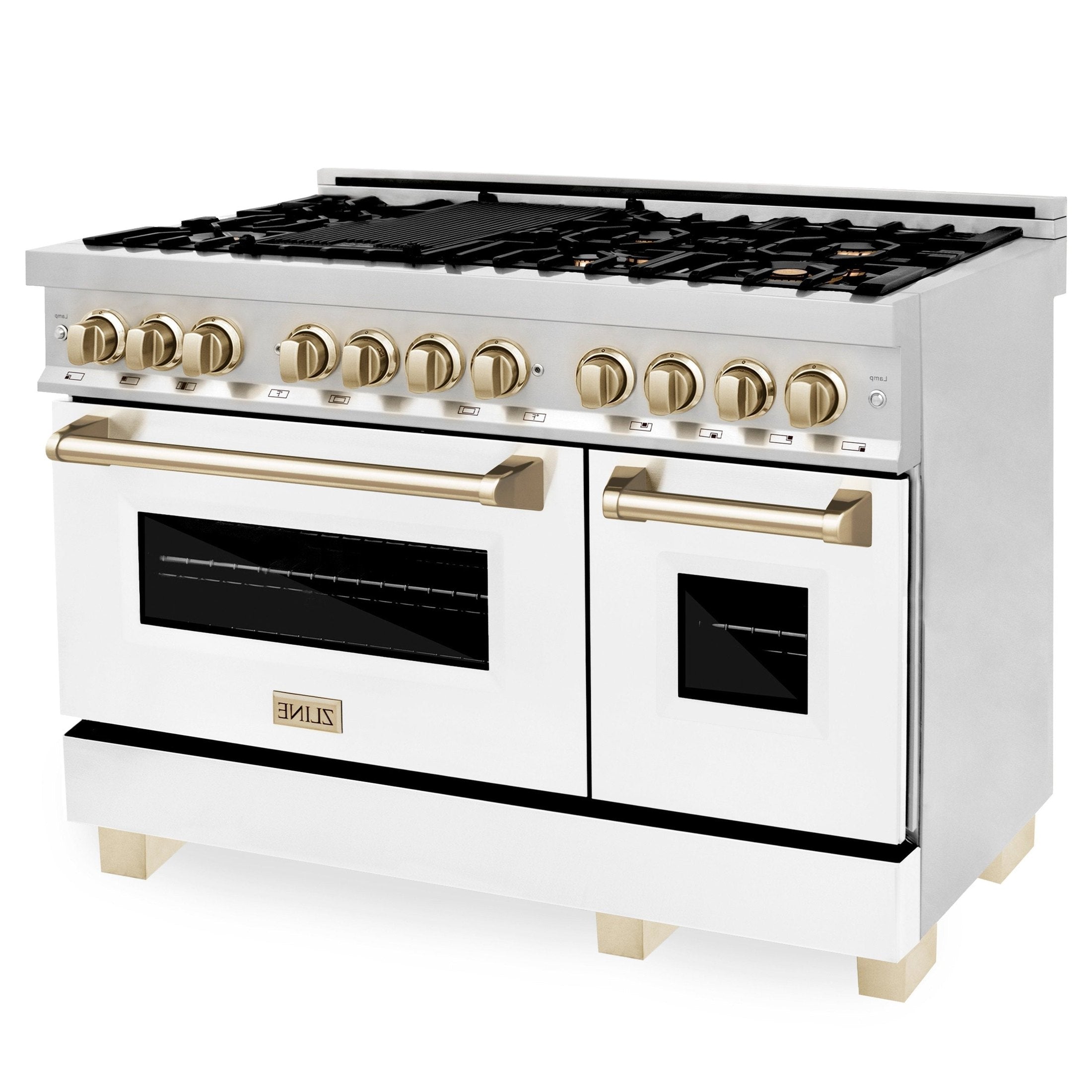 ZLINE Autograph Edition 48" 6.0 cu. ft. Dual Fuel Range with Gas Stove and Electric Oven in Stainless Steel with White Matte Door and Accents