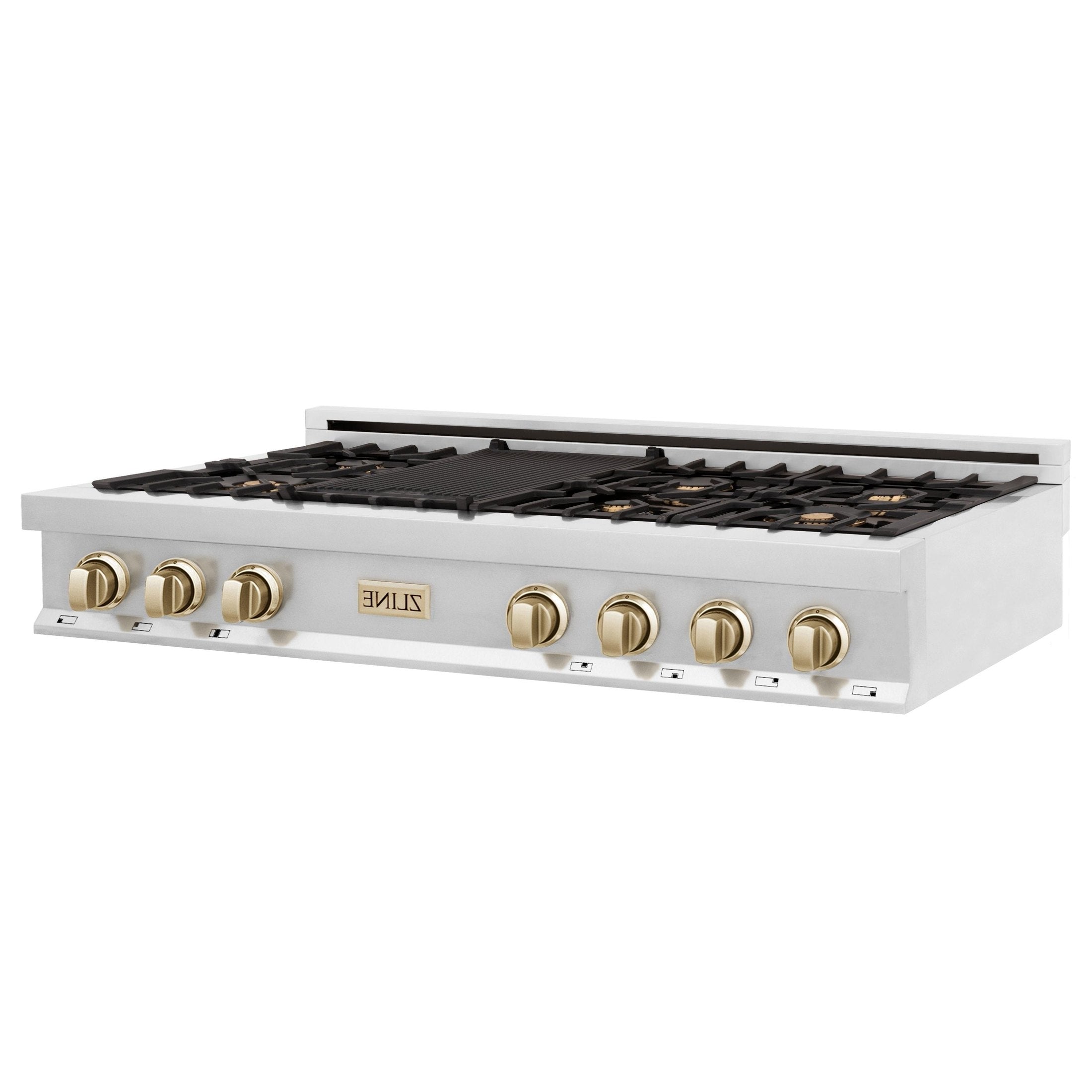 ZLINE Autograph Edition 48" Porcelain Rangetop with 7 Gas Burners in Stainless Steel With Accents