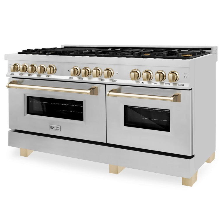 ZLINE Autograph Edition 60" 7.4 cu. ft. Dual Fuel Range with Gas Stove and Electric Oven in Stainless Steel with Accents - RAZ-60
