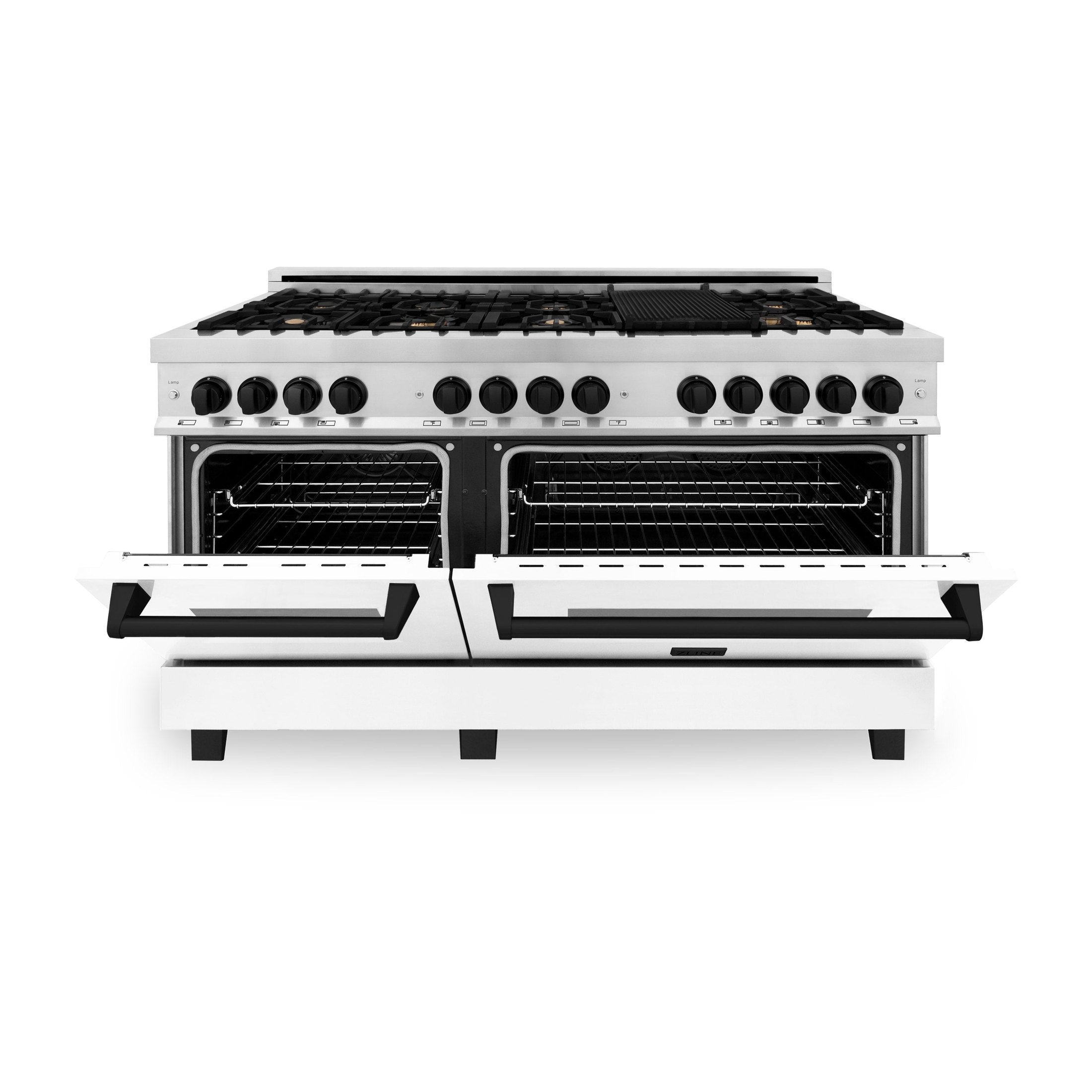 ZLINE Autograph Edition 60" 7.4 cu. ft. Dual Fuel Range with Gas Stove and Electric Oven in Stainless Steel with White Matte Door and Accents