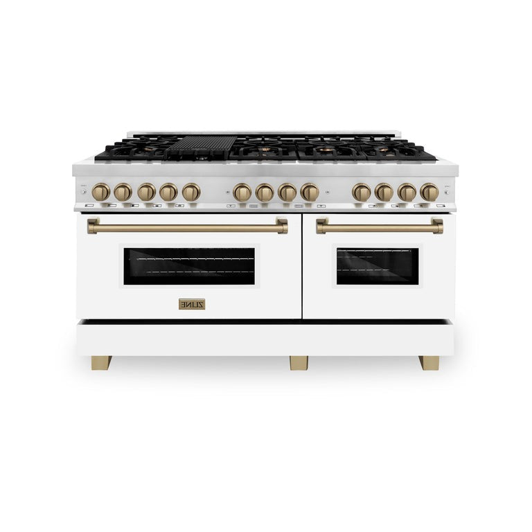 ZLINE Autograph Edition 60" 7.4 cu. ft. Dual Fuel Range with Gas Stove and Electric Oven in Stainless Steel with White Matte Door and Accents - RAZ-WM-60
