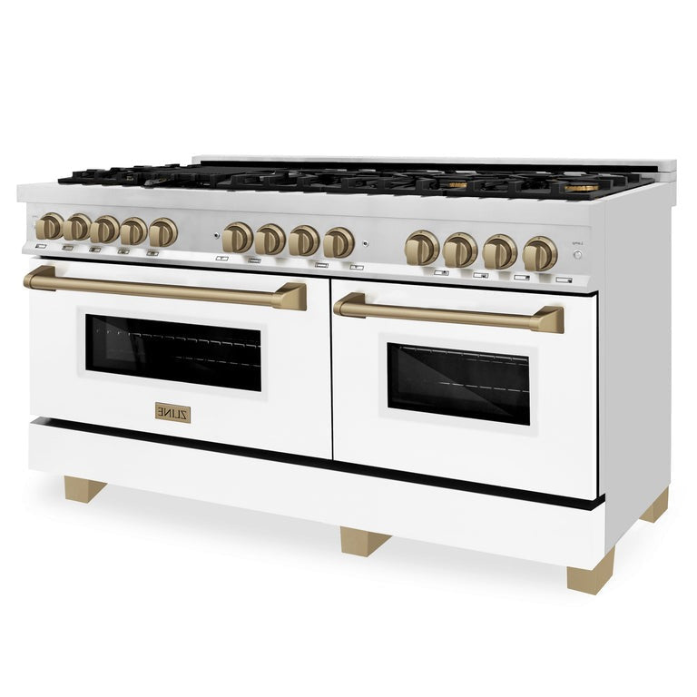 ZLINE Autograph Edition 60" 7.4 cu. ft. Dual Fuel Range with Gas Stove and Electric Oven in Stainless Steel with White Matte Door and Accents - RAZ-WM-60