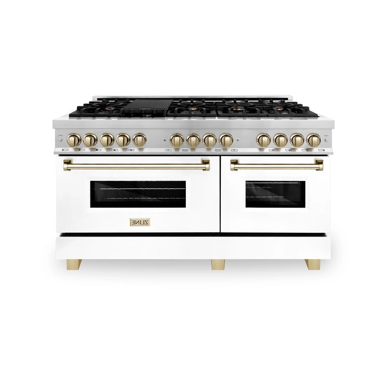 ZLINE Autograph Edition 60" 7.4 cu. ft. Dual Fuel Range with Gas Stove and Electric Oven in Stainless Steel with White Matte Door and Accents - RAZ-WM-60