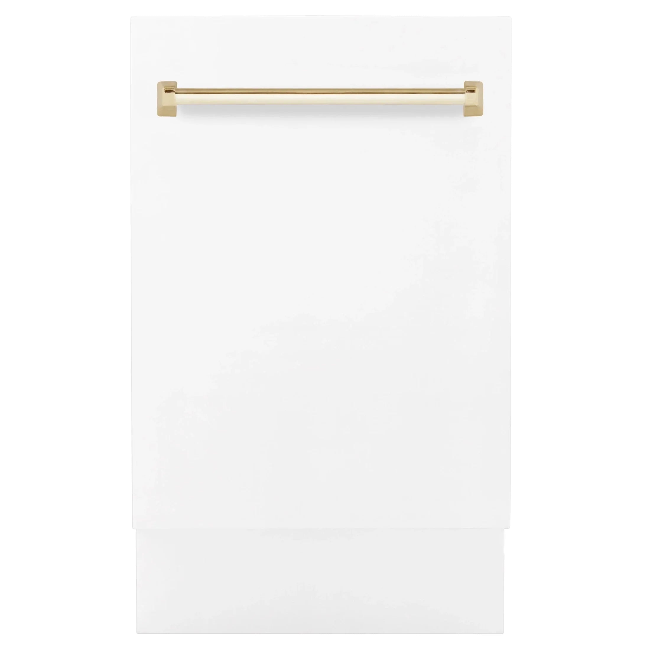 ZLINE Autograph Series 18 In. Dishwasher in White Matte with Champagne Bronze Handle