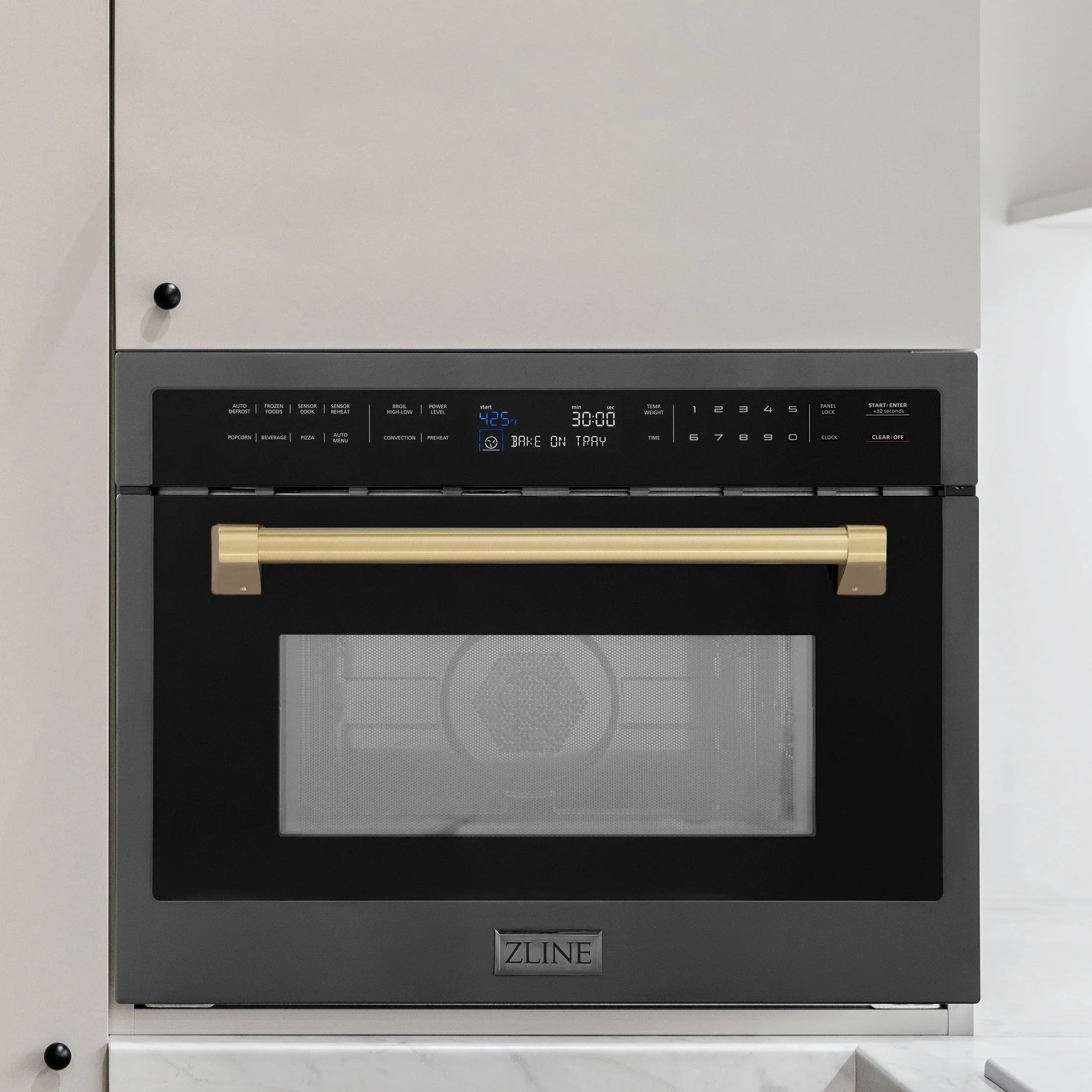 ZLINE Autograph Edition 24" 1.6 cu ft. Built-in Convection Microwave Oven in Black Stainless Steel with Accents MWOZ-24-BS