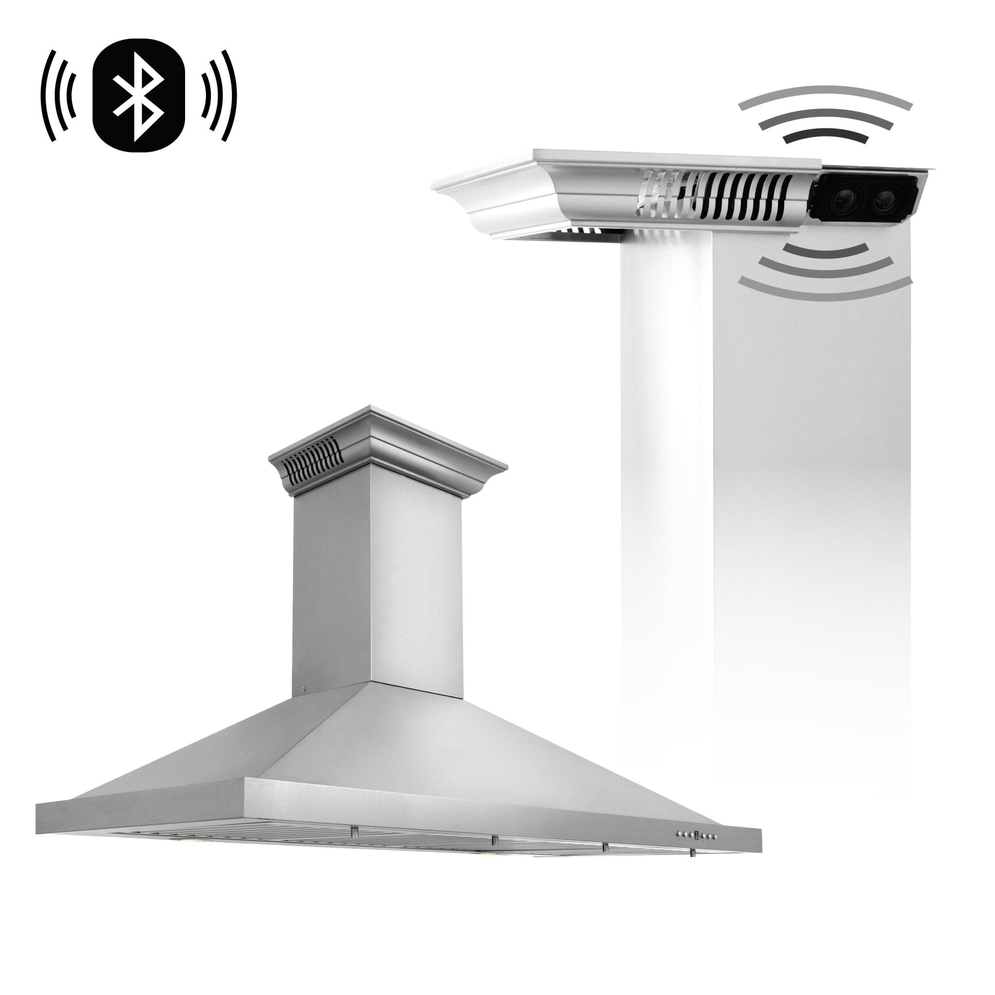 ZLINE Wall Mount Range Hood in Stainless Steel with Built-in CrownSound Bluetooth Speakers - KBCRN-BT