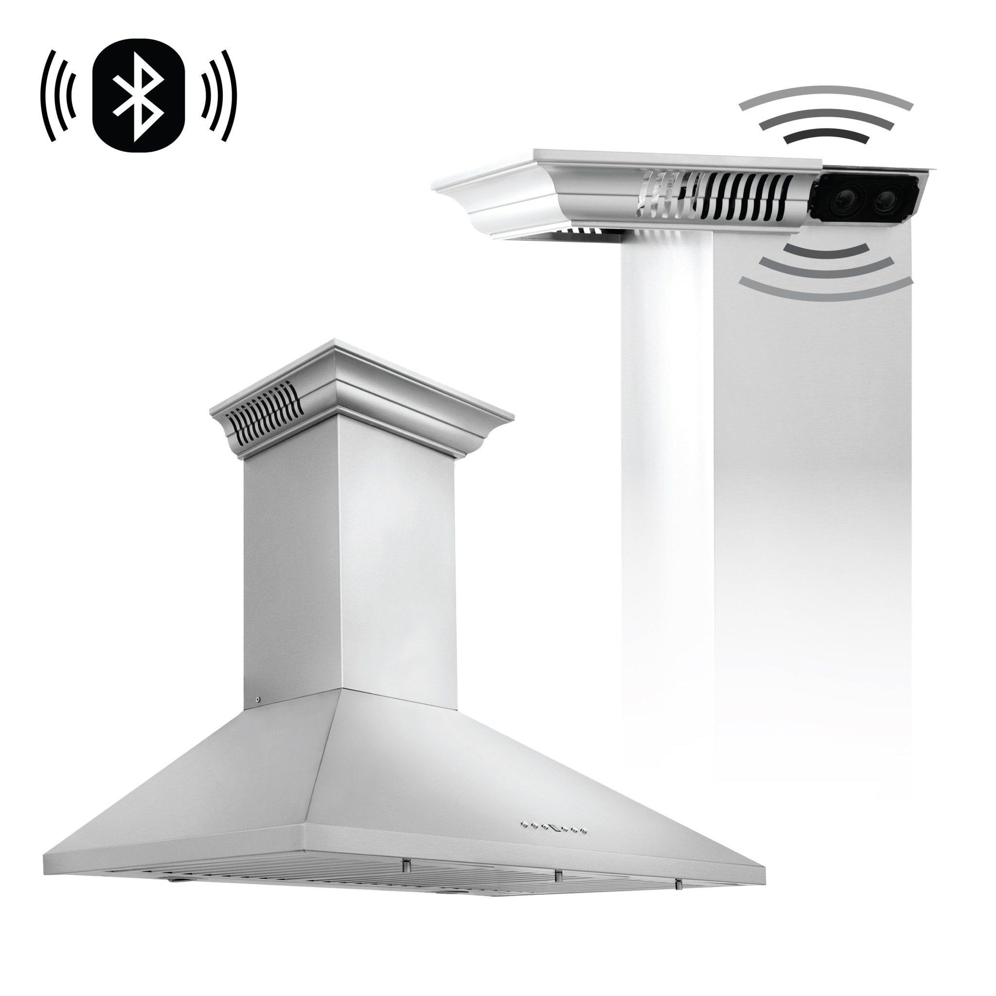 ZLINE Wall Mount Range Hood in Stainless Steel with Built-in CrownSound Bluetooth Speakers - KL2CRN-BT