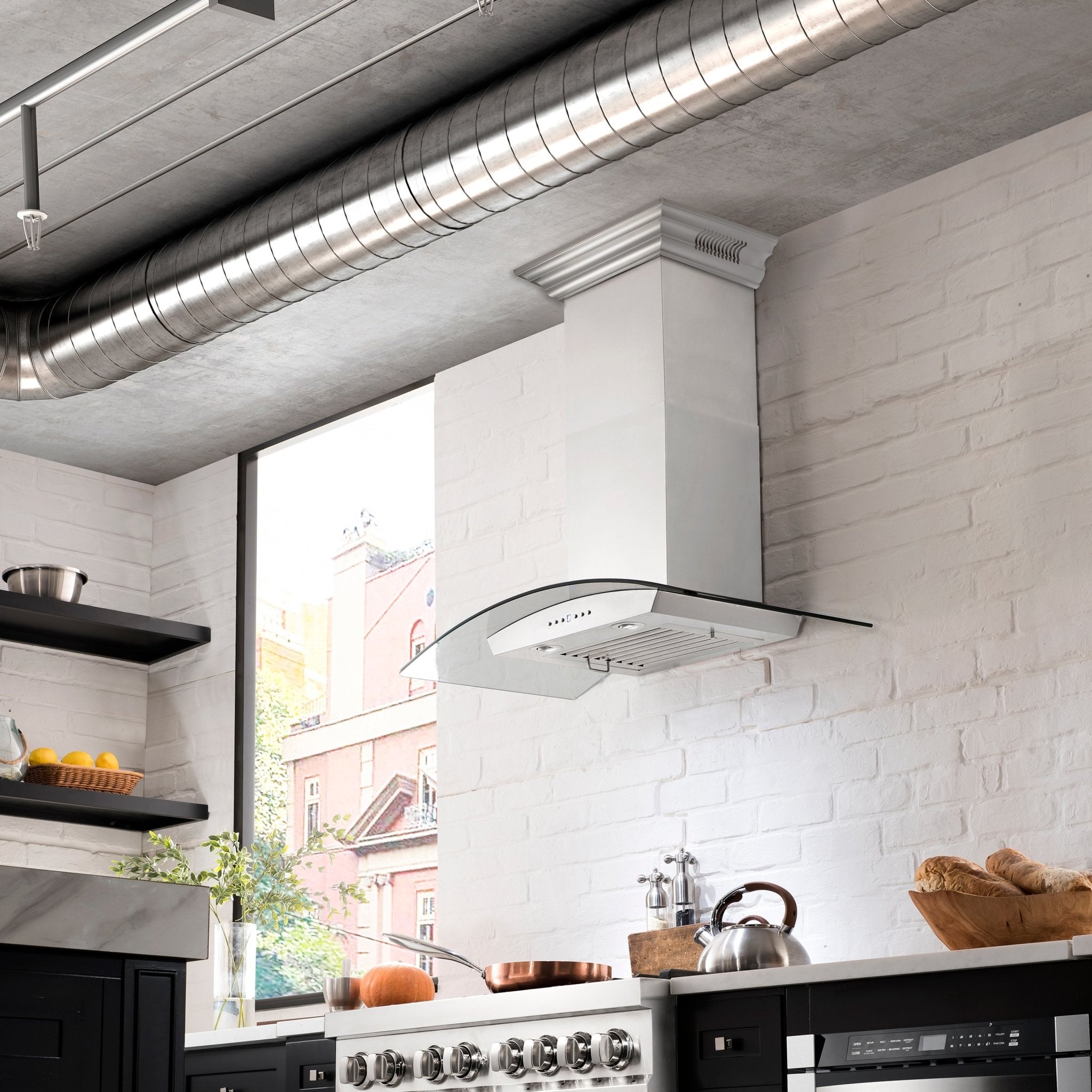 ZLINE Wall Mount Range Hood in Stainless Steel with Built-in CrownSound Bluetooth Speakers - KZCRN-BT