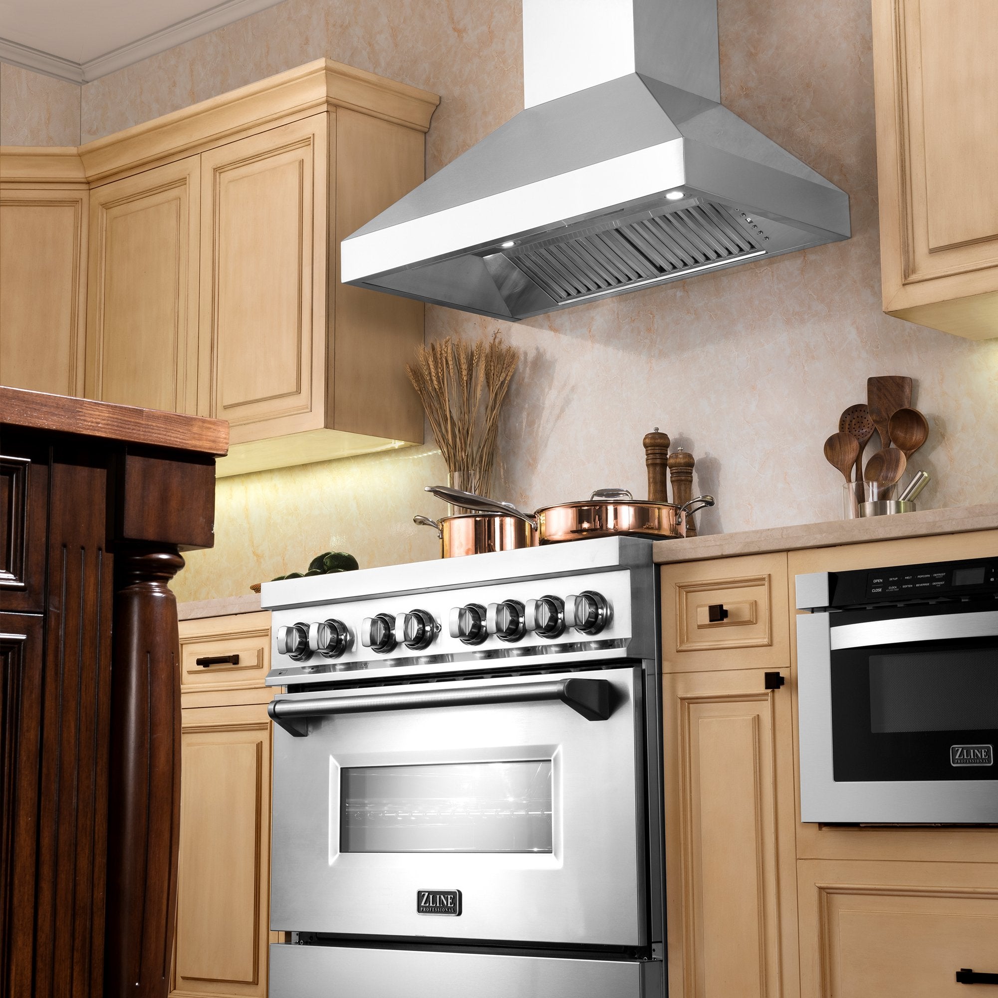 ZLINE Wall Mount Range Hood in Stainless Steel with Crown Molding 