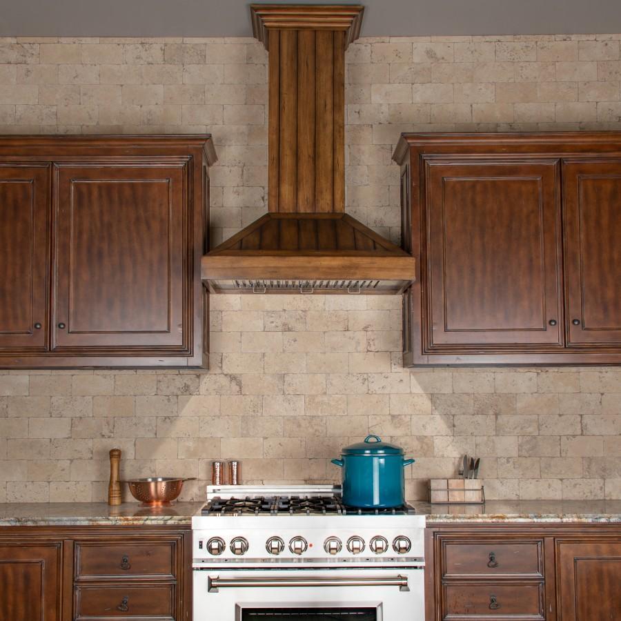 ZLINE Wooden Wall Mount Range Hood in Rustic Light Finish - Includes Motor 