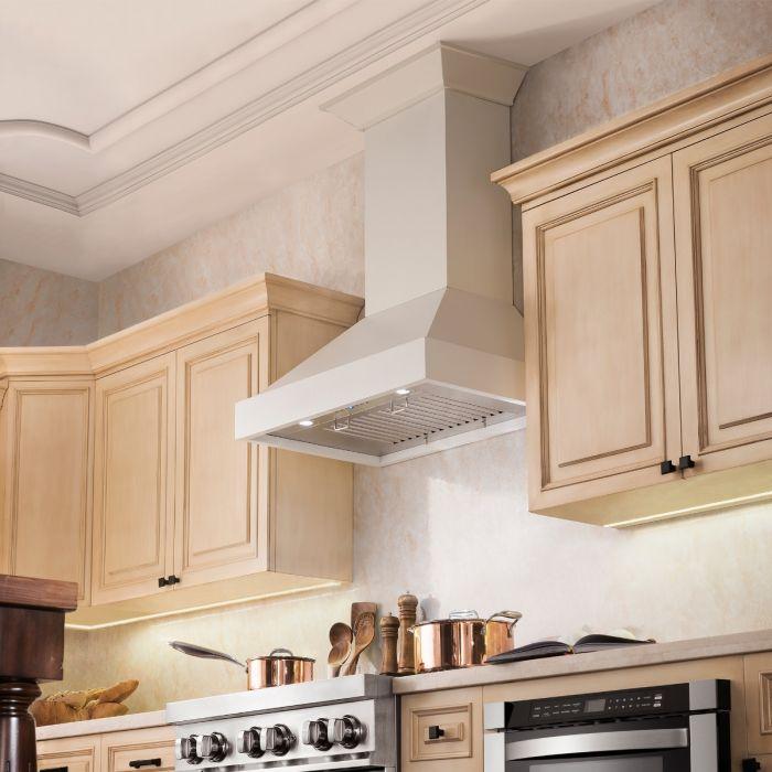 ZLINE Wooden Wall Mount Range Hood in White - Includes Motor - KBTT