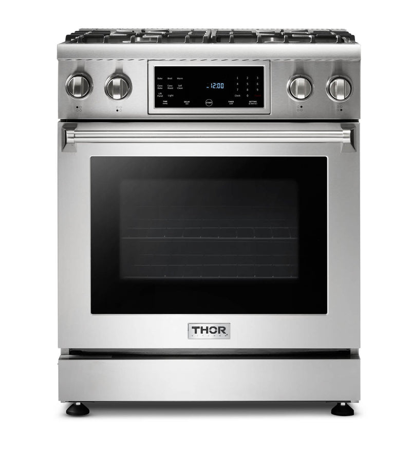 Thor Kitchen 3-Piece Appliance Package - 30-Inch Gas Range with Tilt Panel, Dishwasher & Refrigerator in Stainless Steel