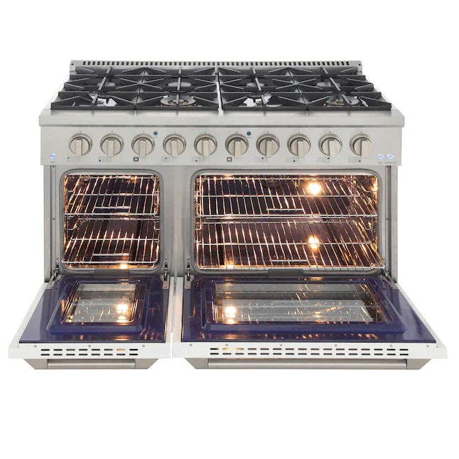 Kucht Signature 48-Inch Pro-Style Dual Fuel Range in Stainless Steel with White Oven Door & Rose Gold (KDF482-W-ROSE)