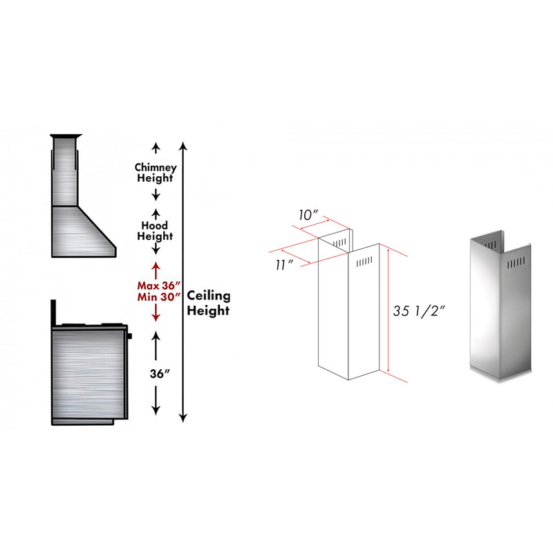 ZLINE 1-36 in. Chimney Extension for 9 ft. to 10 ft. Ceilings (1PCEXT-ALP70WL)