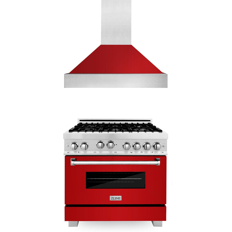 ZLINE 36 in. Kitchen Package with Stainless Steel Gas Range with DuraSnow Door and Convertible Vent Range Hood (2KP-RGSRGRH36)