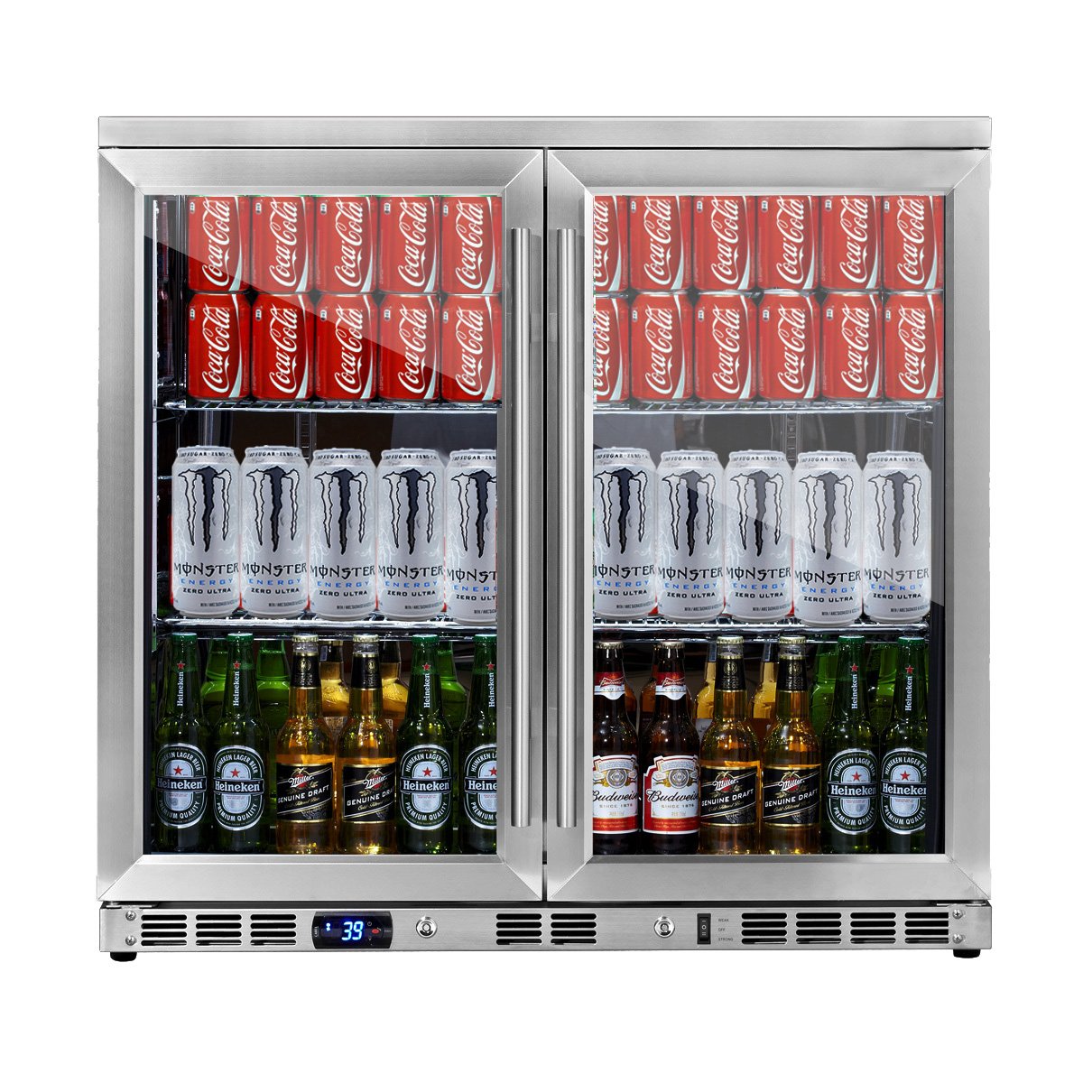Kings Bottle 36 Inch Heating Glass 2 Door Built In Beverage Fridge KBU56M